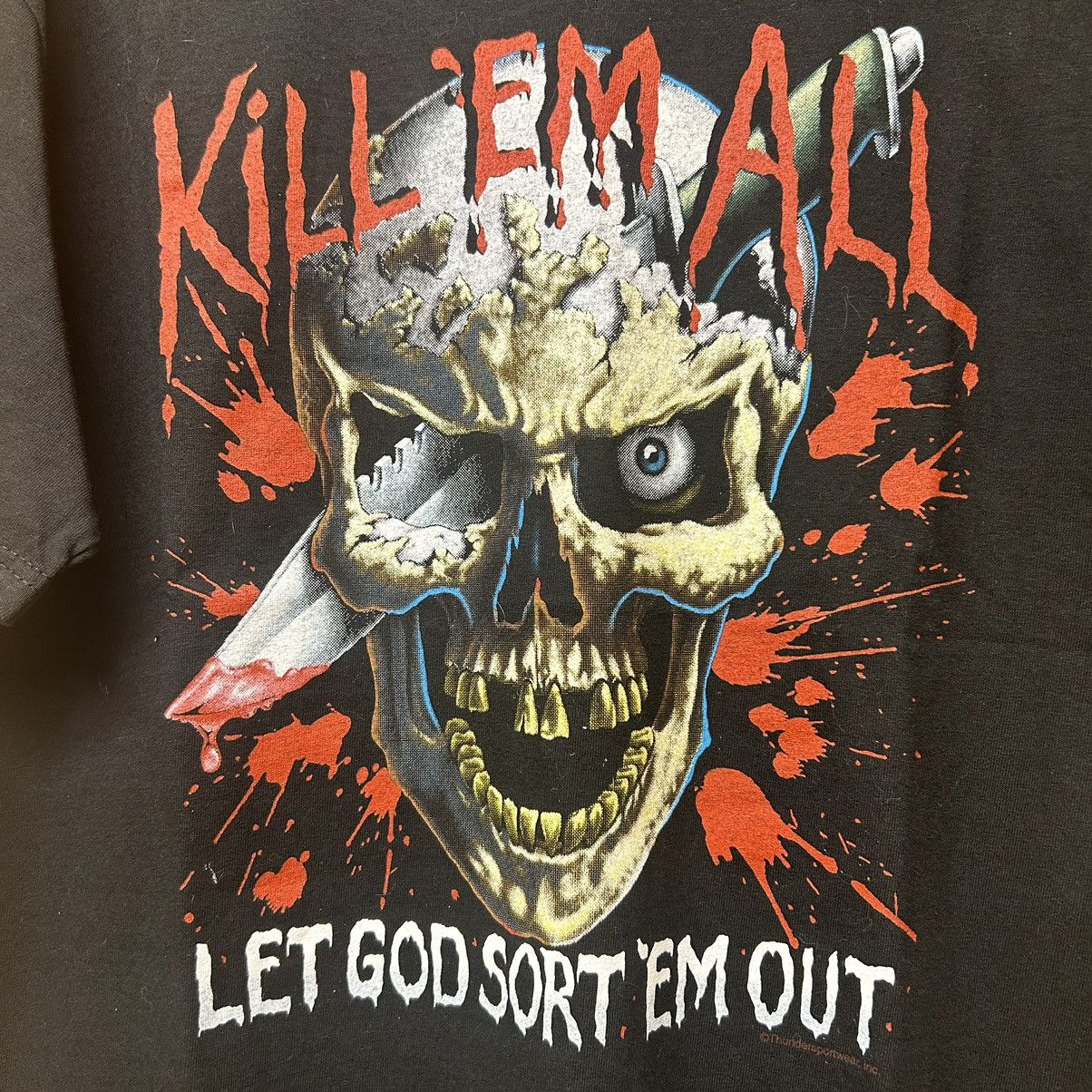Vintage Vintage Early Y2K Kill ‘Em All Skull Blood Splatter T Shirt Size US L / EU 52-54 / 3 - 4 Thumbnail