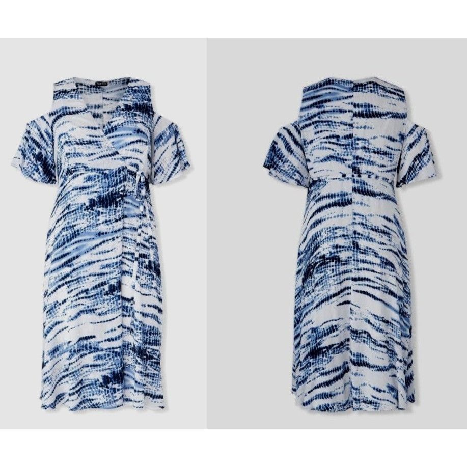 Torrid Torrid Blue Tie Dye Gauze Cold Shoulder Wrap Midi Dress 1X Size XXL / US 16-18 / IT 52-54 - 4 Thumbnail