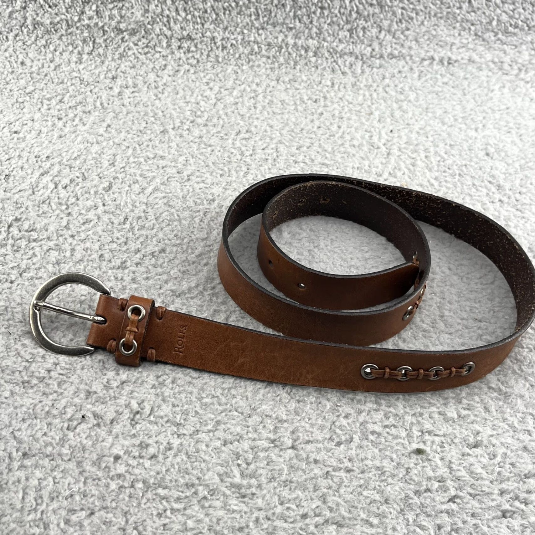 Vintage Rolfs Leather Belt Womens Large Brown Silver Buckle Boho Western Weaving - Dress Belt, Regular Size, Brown Leather Belt, Women's Belt, Rolfs Size ONE SIZE - 3 Thumbnail