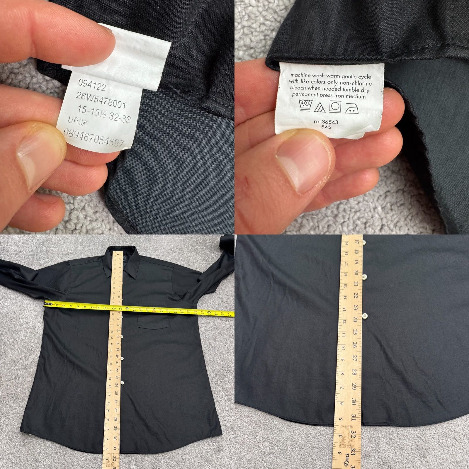 Arrow Arrow Dress Shirt Mens 15.5 Black 32/33 Non-Iron Classic Fit Shirt Dress Shirt Mens Regular Black Arrow 1851 VN? Size 42R - 8 Thumbnail