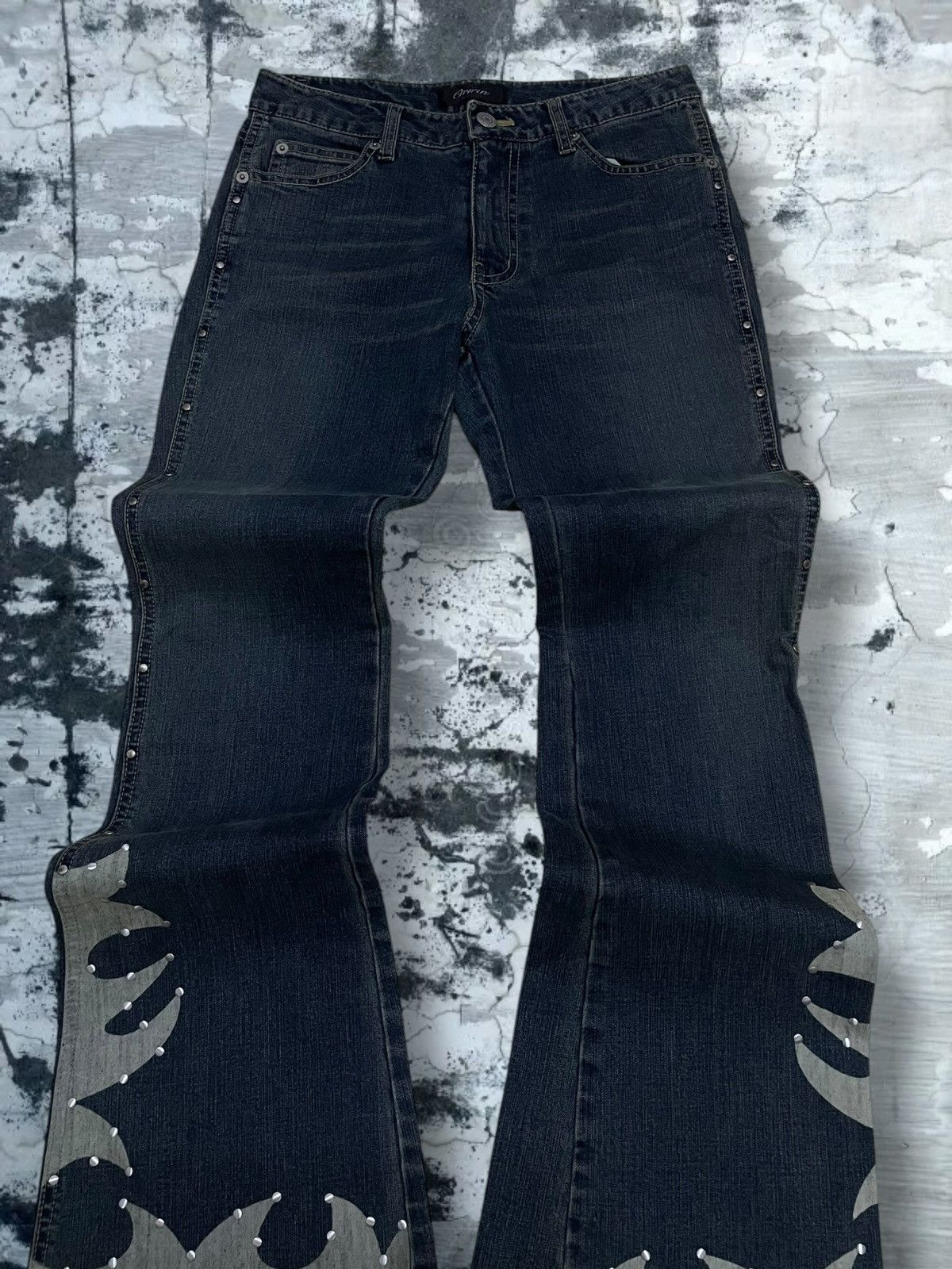 Tornado Mart Vintage 1990s Japan Designer Oririn Flared Art Obelisk Denim Size US 26 / EU 42 - 4 Thumbnail