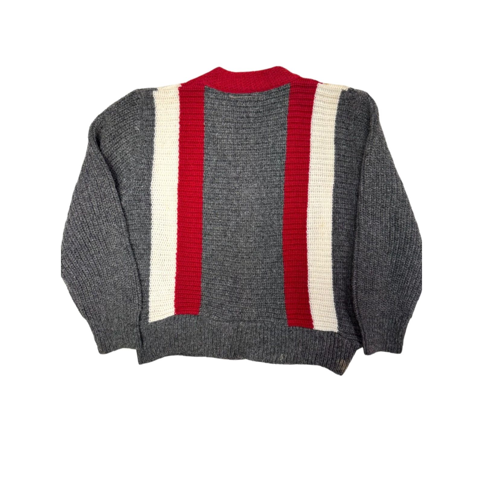 Vintage VINTAGE Orlon Cardigan Shirt Women's S Gray Red White Striped 1960s 1950s Vintage Casual Everyday Party/Cocktail 100 Orlon Acrylic Size S / US 4 / IT 40 - 6 Thumbnail
