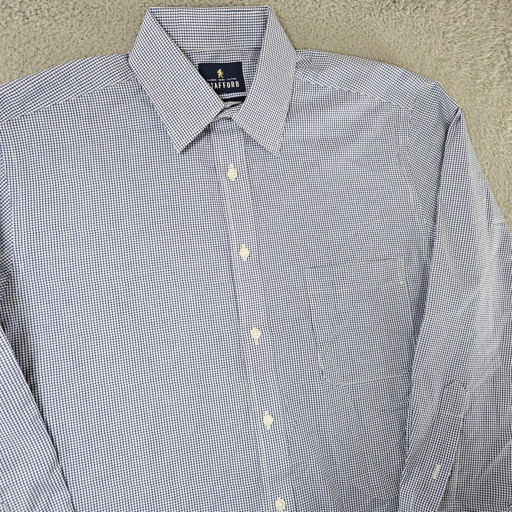 Stafford Stafford Dress Shirt Mens 15.5 32-33 Blue Check Travel Performance Regular Fit Shirt Mens Blue Gingham 60% cotton 40% polyester Size 42R - 3 Thumbnail