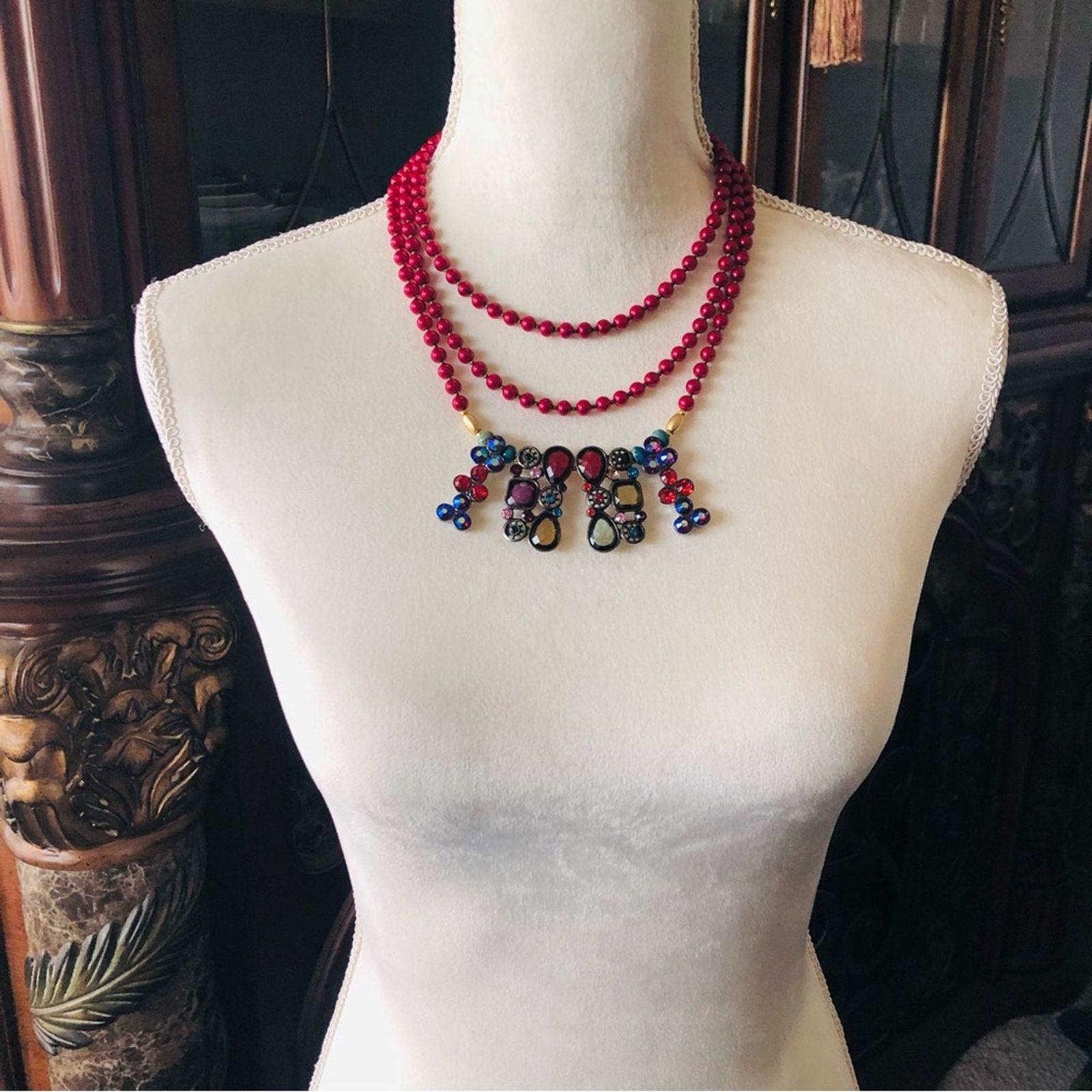 Handmade Handcrafted repurpose red sparkle Pearl ruby clasp necklace Size ONE SIZE - 5 Thumbnail