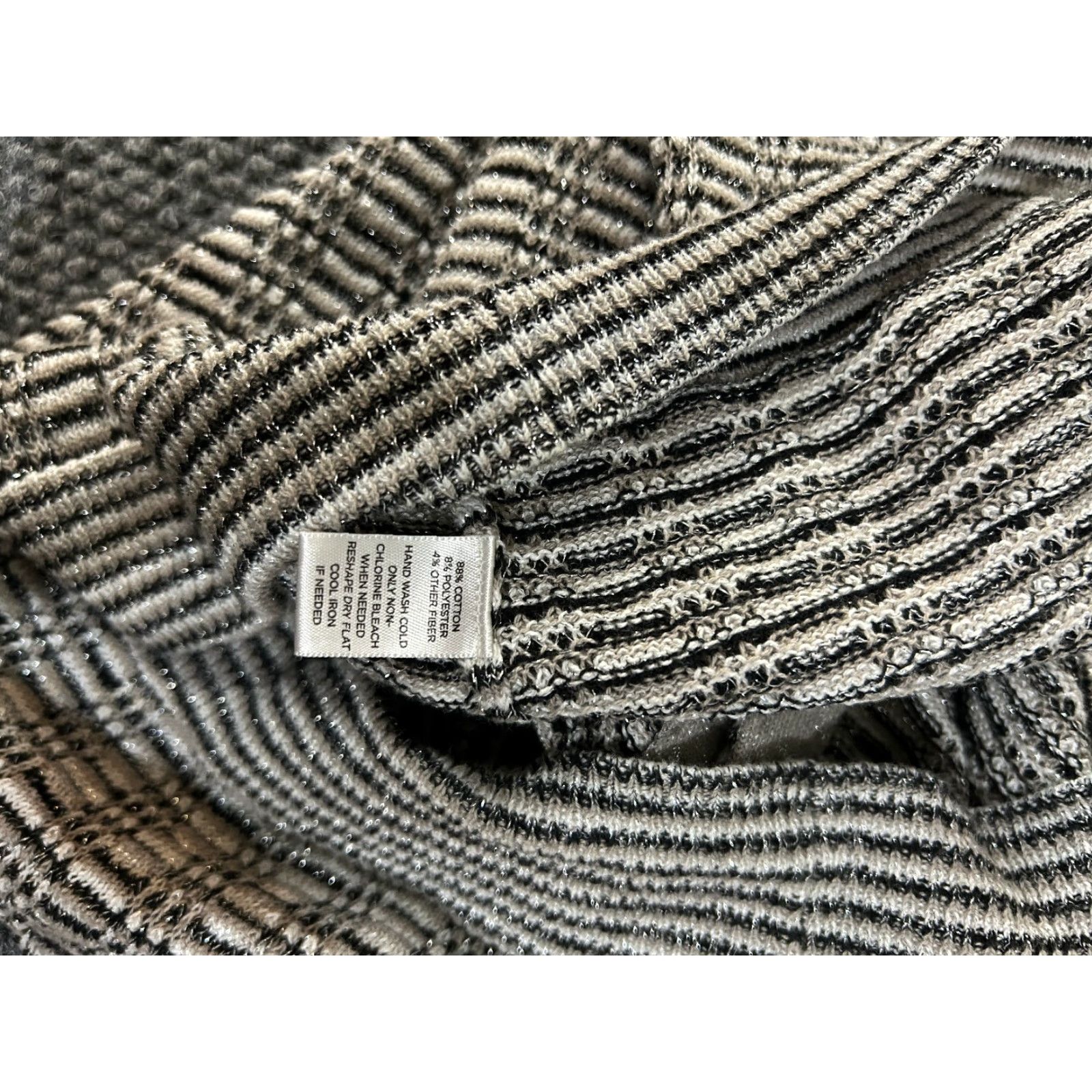 Loft LOFT Cardigan Womens Medium Gray White Striped Button Front Geometric Knit Crew Neck Rib Knit Casual Sleeve Regular Fall Winter Spring Size M / US 6-8 / IT 42-44 - 5 Thumbnail