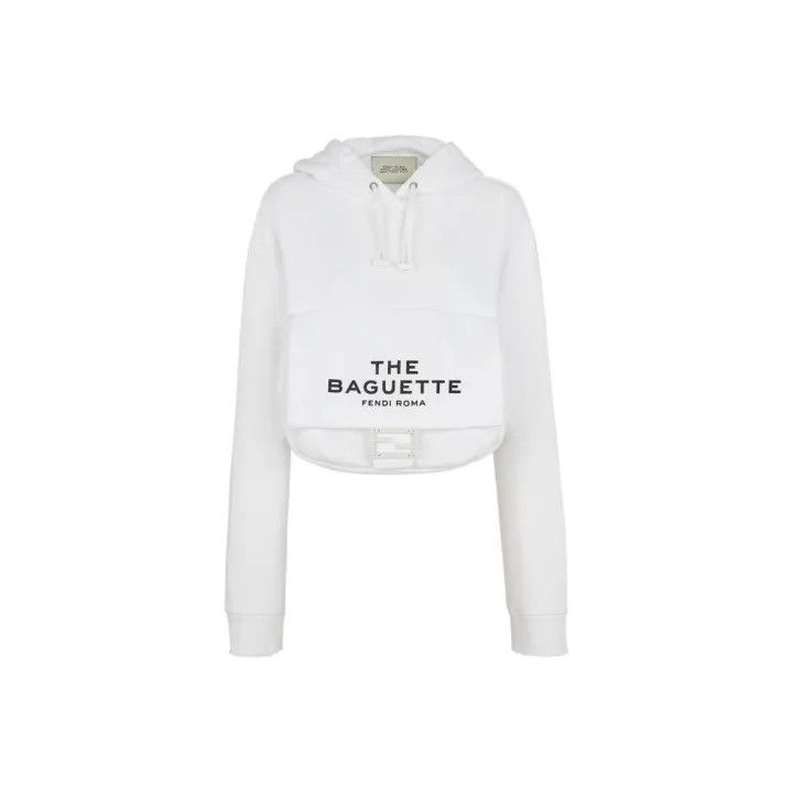 Fendi Fendi White Cropped Hoodie with Logo Print 0079 Size M / US 6-8 / IT 42-44 - 1 Thumbnail