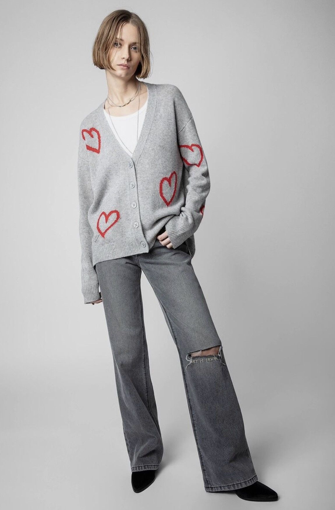 Designer × Zadig & Voltaire Zadig & Voltaire 100% cashmere Mirka Heart cardigan sweater Size M / US 6-8 / IT 42-44 - 3 Thumbnail