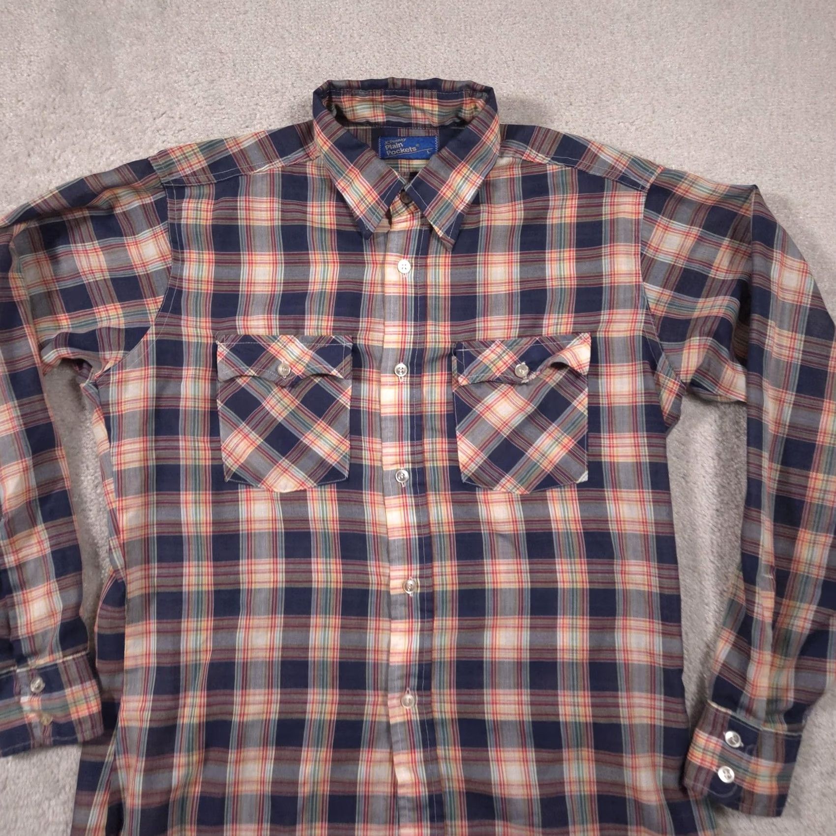 JCPenney Vintage JCPenney Plain Pockets Shirt Mens Large Blue Plaid Button Long Sleeve Size US L / EU 52-54 / 3 - 4 Thumbnail
