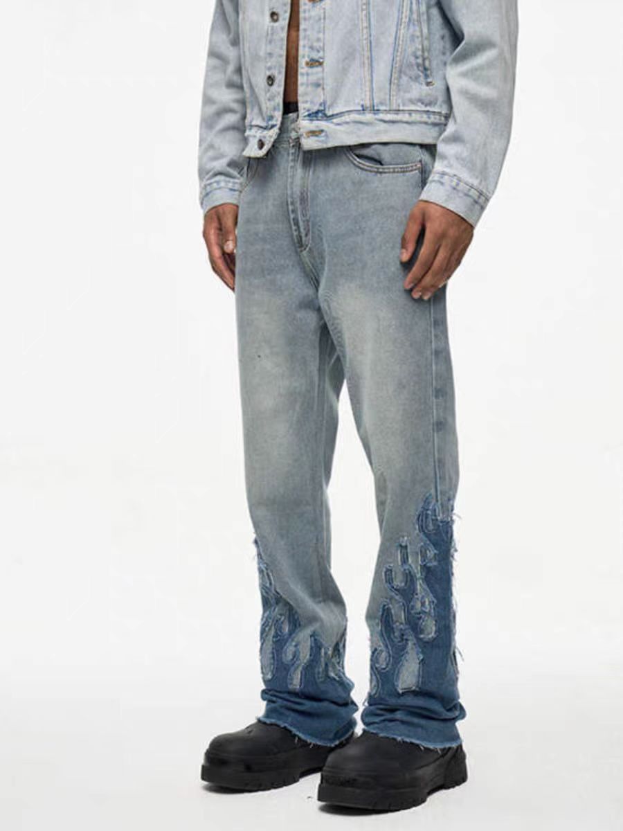 Japanese Brand × Jean High Street Vintage Leg Flame Embroidery Micro Flare Jeans Size US 34 / EU 50 - 1 Thumbnail