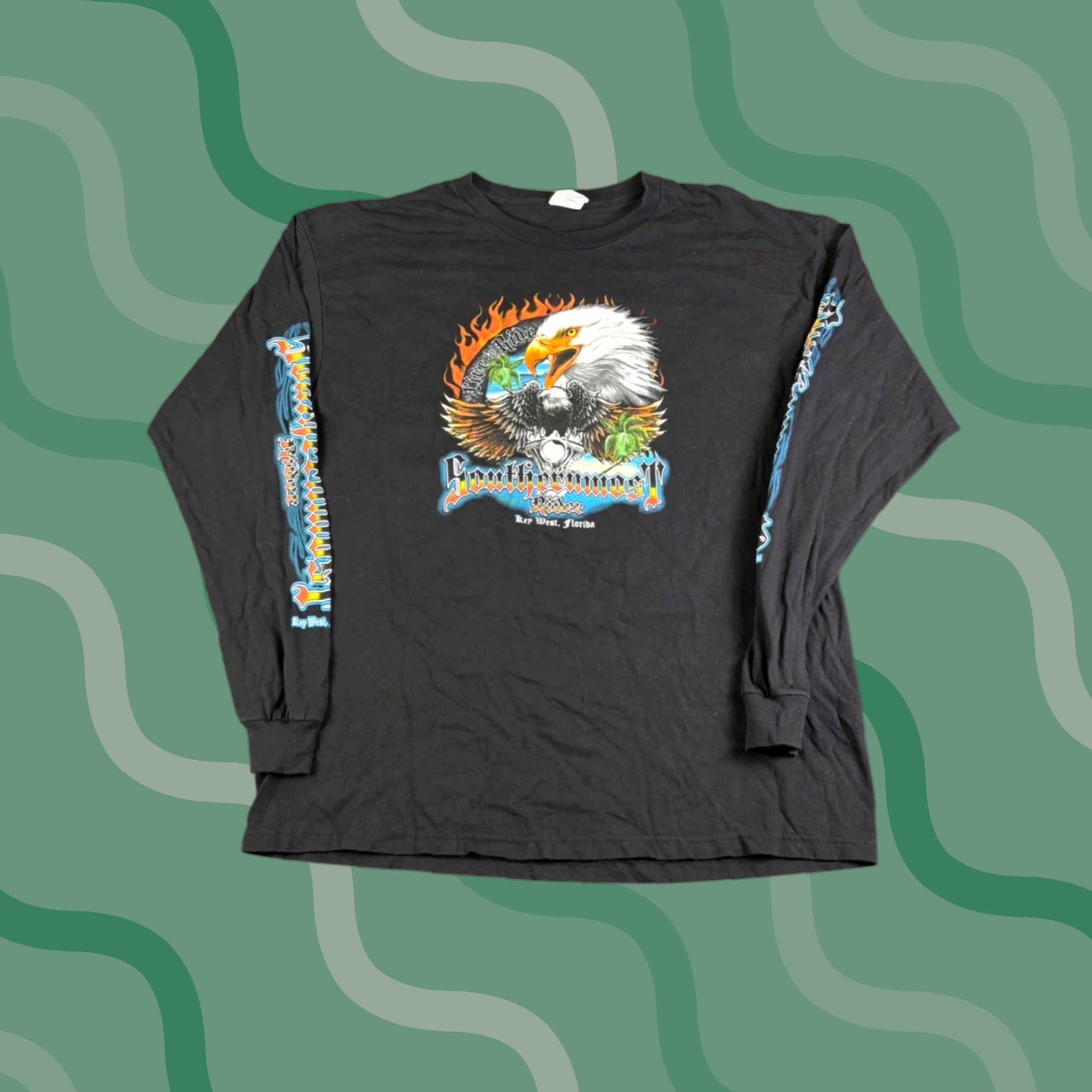 Vintage VINTAGE Soothiermood Rider Eagle Flames Long Sleeve T Shirt XL Black Mens Crew Neck Graphic Print 2000s Sportsman Jersey Cotton Knitted Size US XL / EU 56 / 4 - 1 Thumbnail