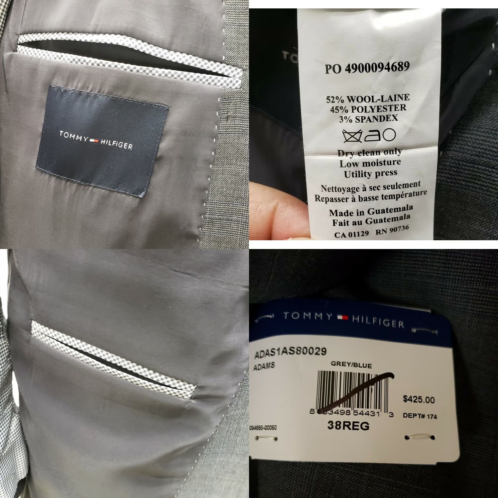 Tommy Hilfiger Tommy Hilfiger Blazer Men 38R Wool/Poly/Spandex Gray/Blue Stretch Notch Lapel Single-Breasted Check 38R Mens Regular Jacket Blazer Size 38R - 8 Thumbnail
