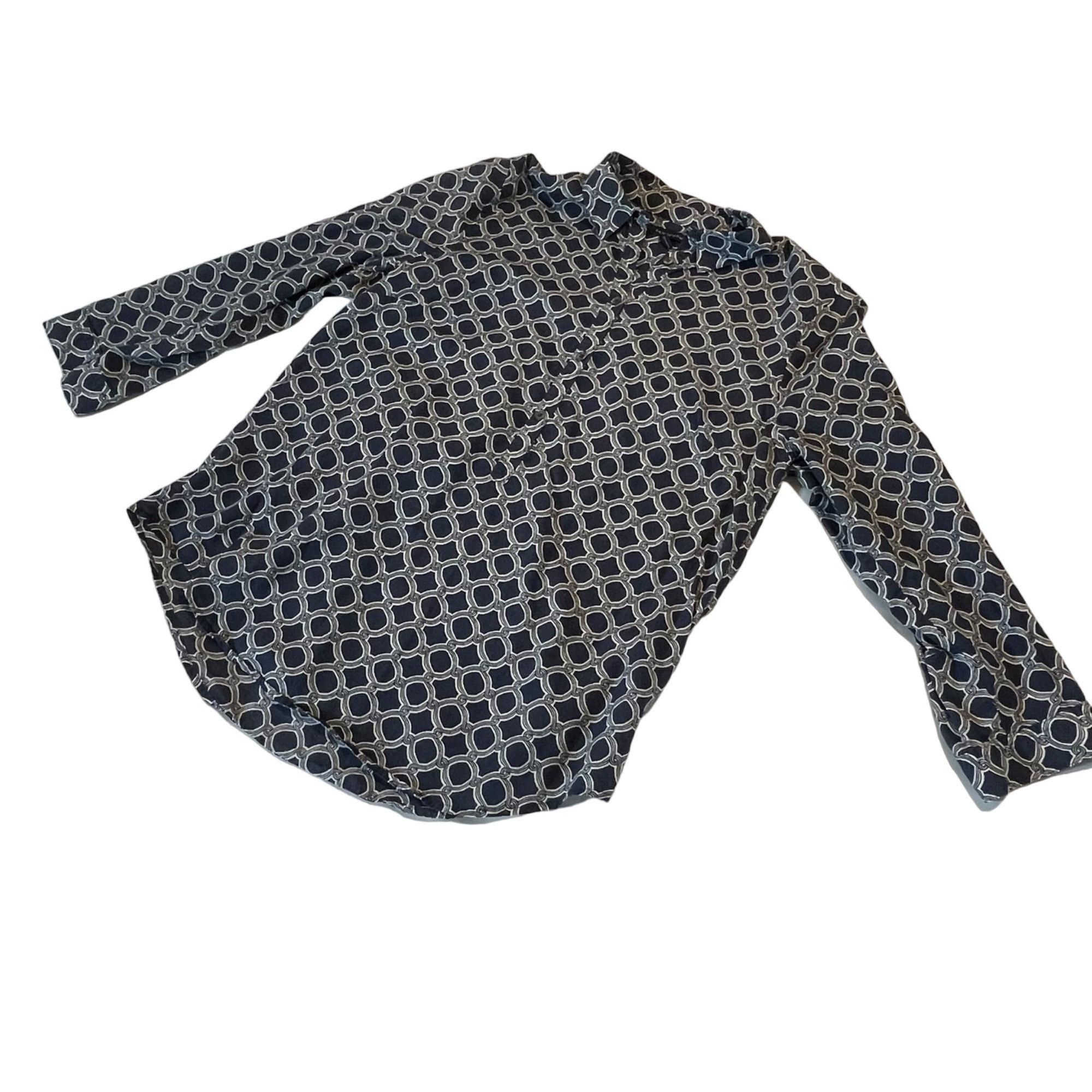 Lands' End Lands End Women's Navy/White Geometric Print Button-Front Lo Size L / US 10 / IT 46 - 5 Thumbnail