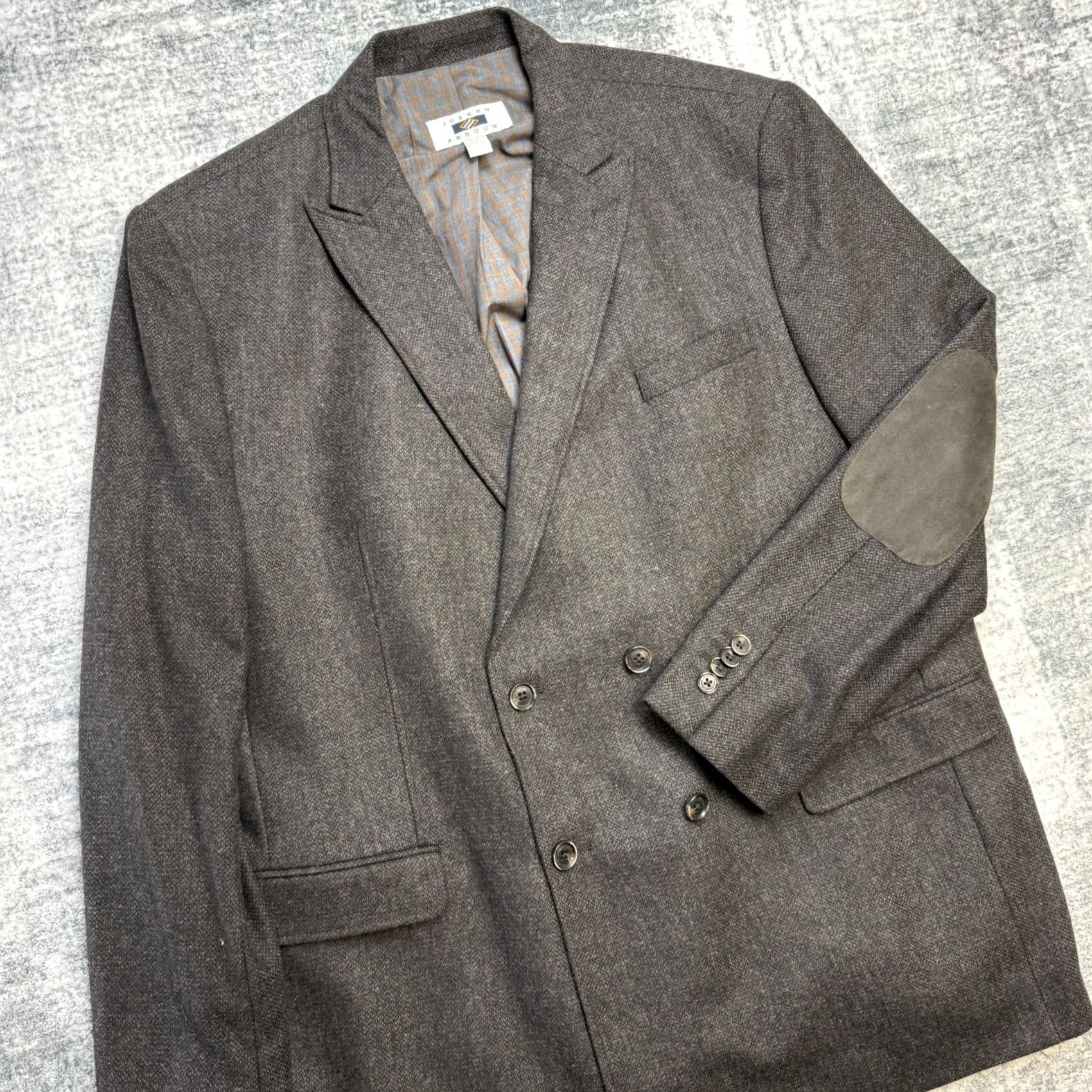 Joseph Abboud Joseph Abboud Blazer Jacket Men 2XL Brown Double-Breasted Sport Coat Elbow Patch Jacket Front Button Style: Two-Button Peak Lapel Solid Polyester Wool Size 48R - 2 Thumbnail