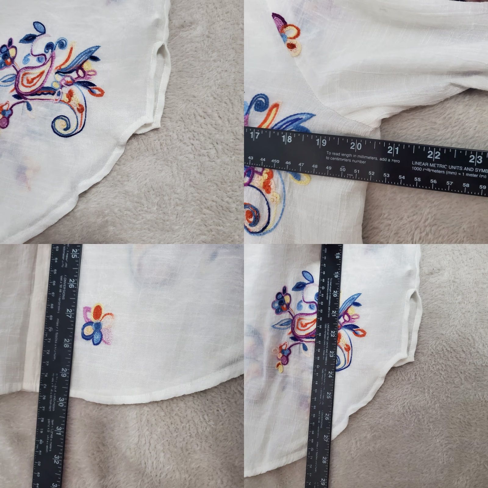 Vintage Figueroa & Flower Women Top XL White Sheer Embroidered Button Up Boho Shirt Size XL / US 12-14 / IT 48-50 - 8 Thumbnail