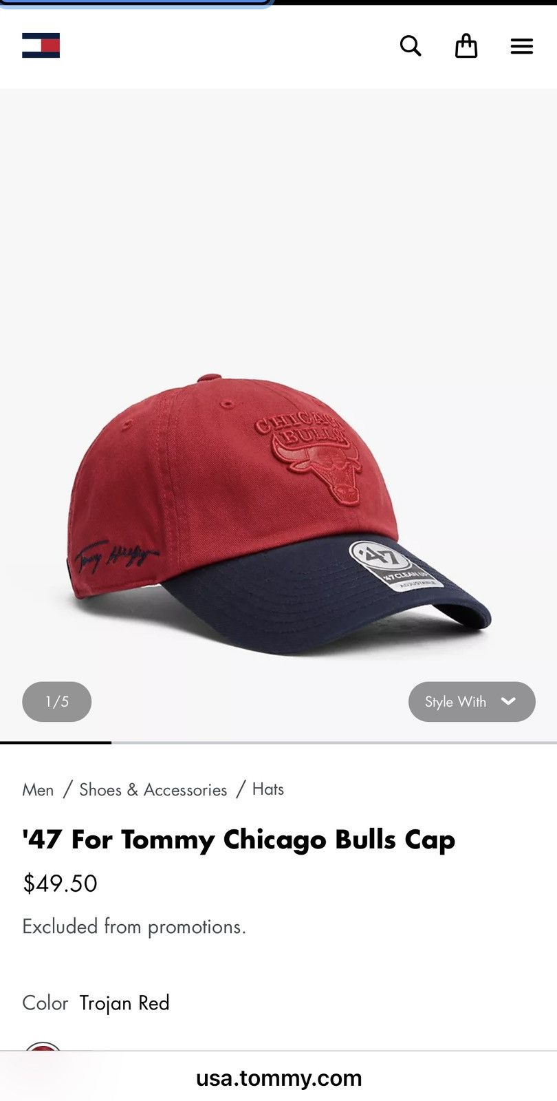 47 Brand × Tommy Hilfiger '47 For Tommy Chicago Bulls Cap Size ONE SIZE - 6 Thumbnail