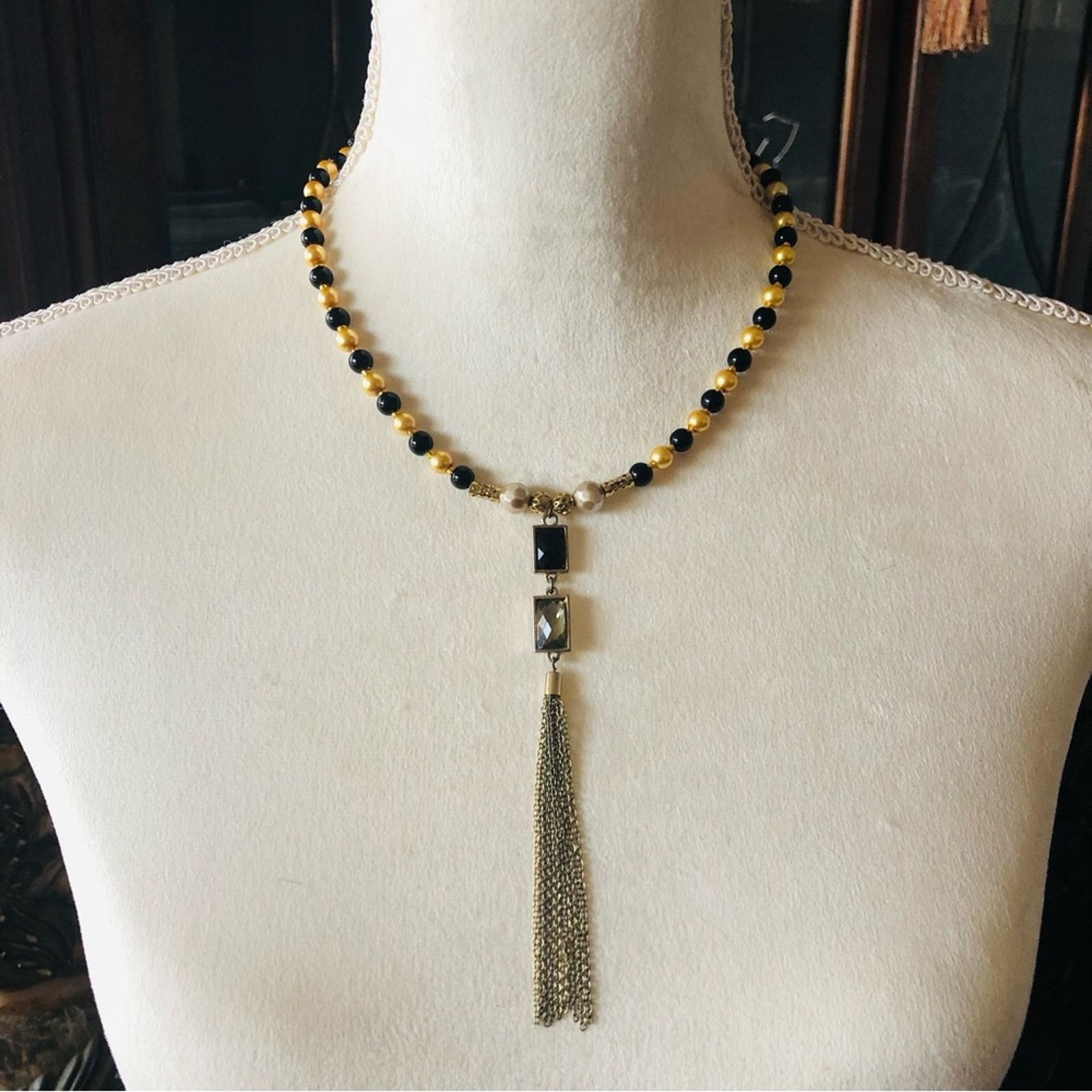 Handmade Handcrafted repurpose chain fringe Pearl necklace Size ONE SIZE - 2 Thumbnail