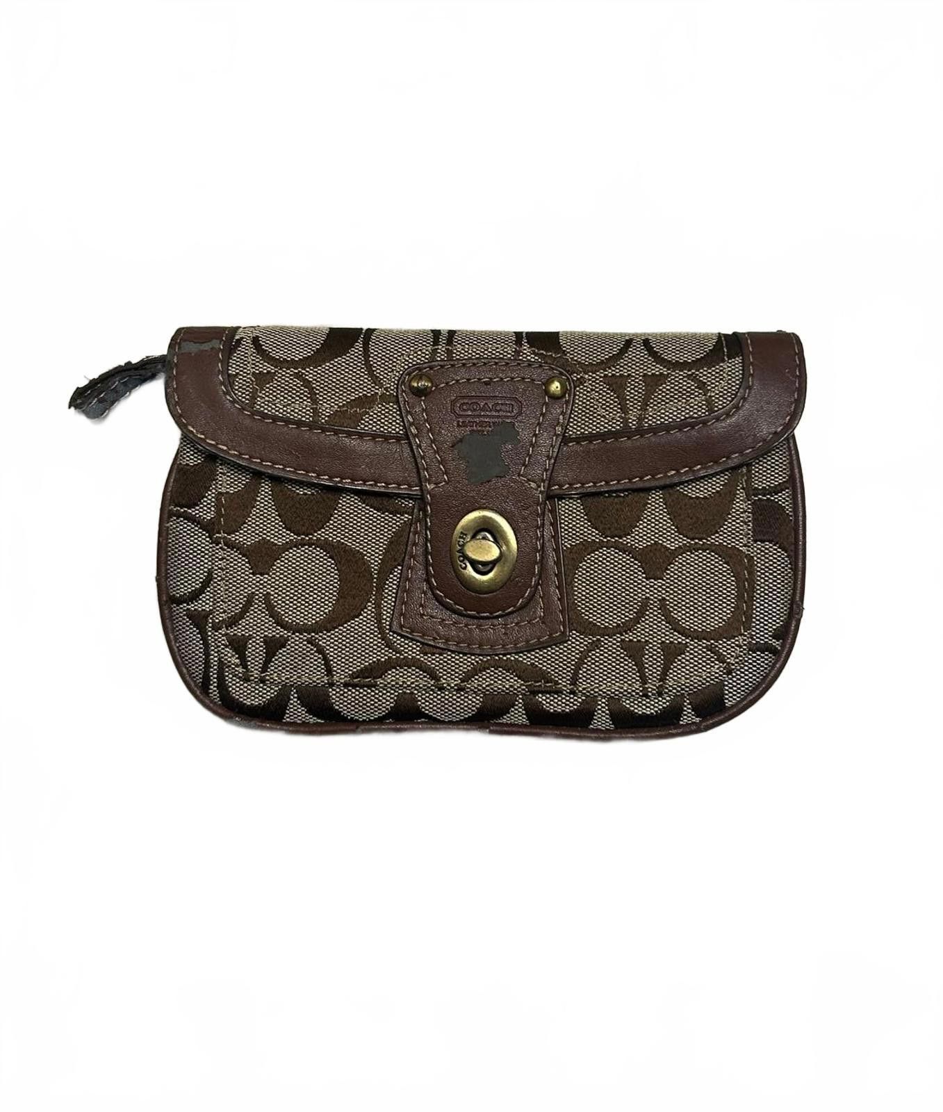 Coach Coach Signature Logo Mini Wristlet in Brown Canvas Size ONE SIZE - 2 Thumbnail