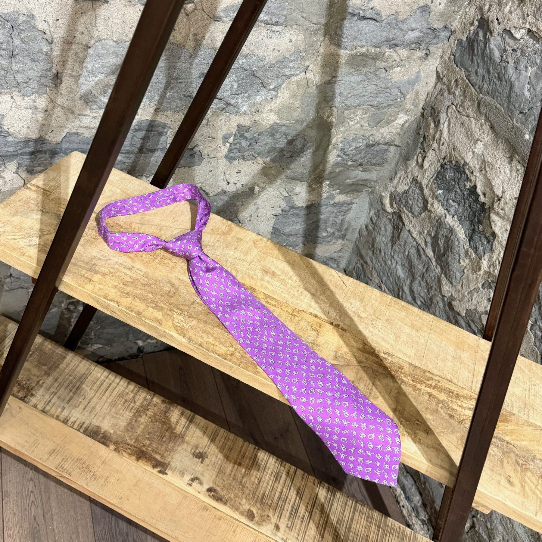 Hermes Hermès Sailor Knot Prints Purple Silk Tie Size ONE SIZE - 1 Thumbnail