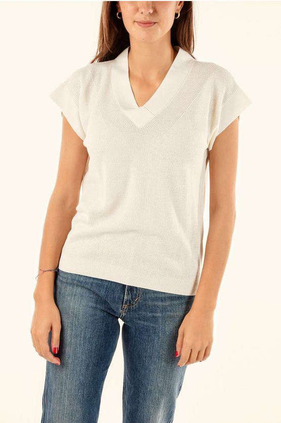 Fabiana Filippi Ivory Short Sleeve Wool Blend Sweater