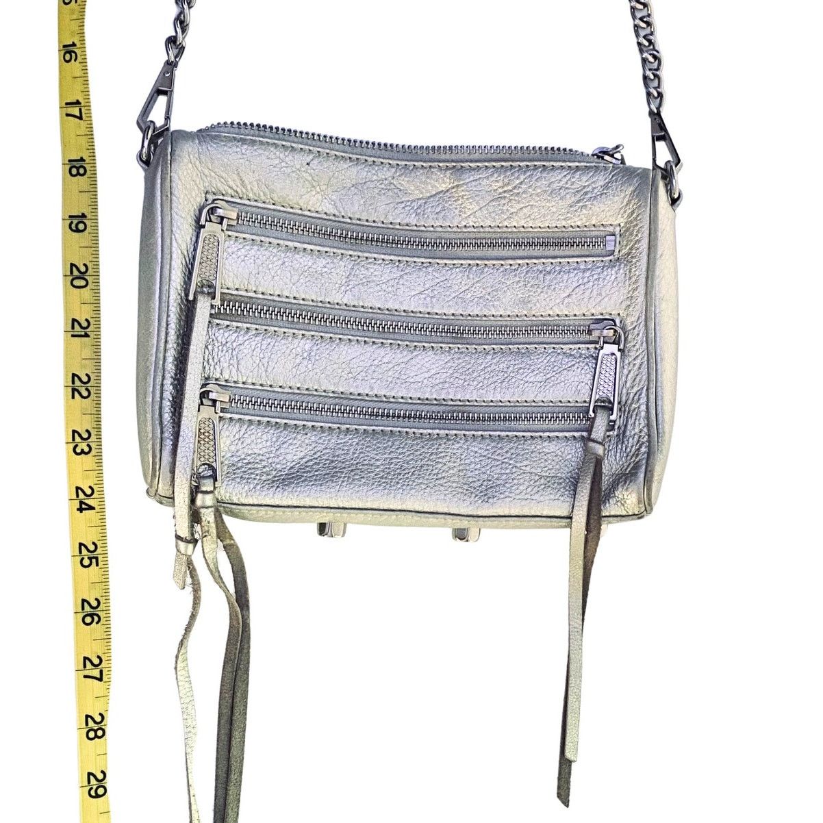 Rebecca Minkoff Rebecca Minkoff Silver Leather Crossbody with Chain Strap Size ONE SIZE - 6 Thumbnail