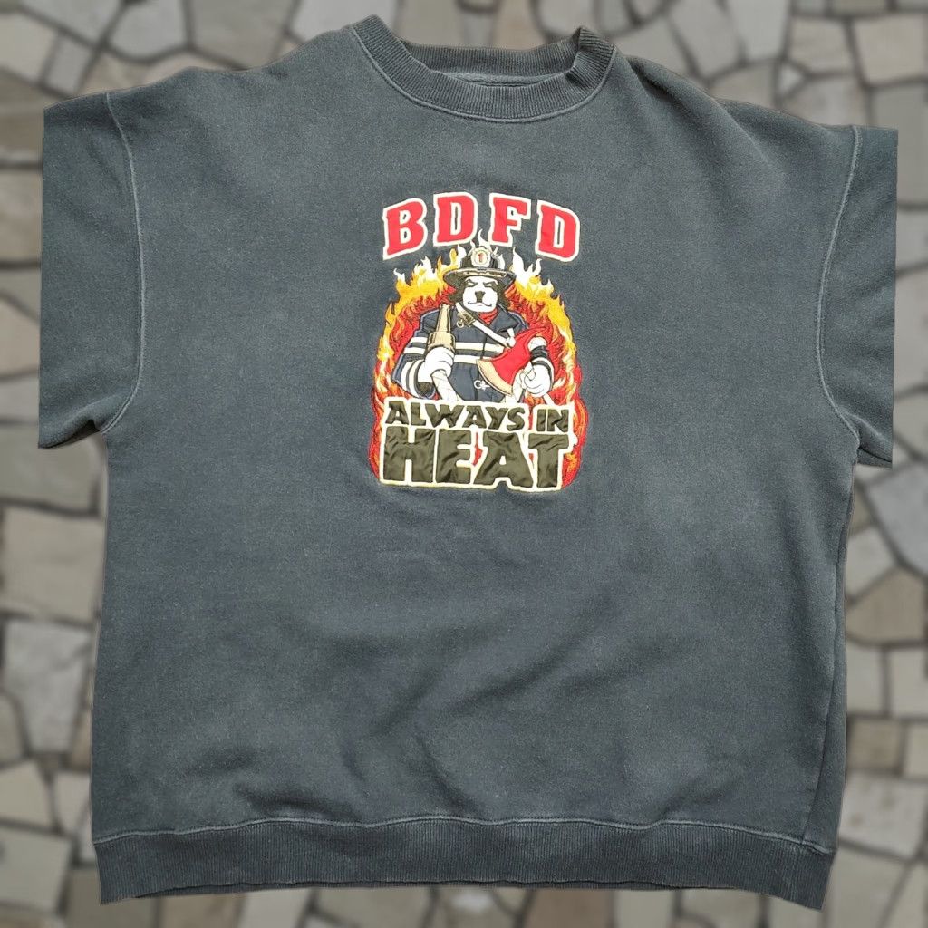 VINTAGE Big Dogs Sweatshirt Unisex Adults S Crew Neck Navy Blue Embroidered 90s Firefighter Dogs