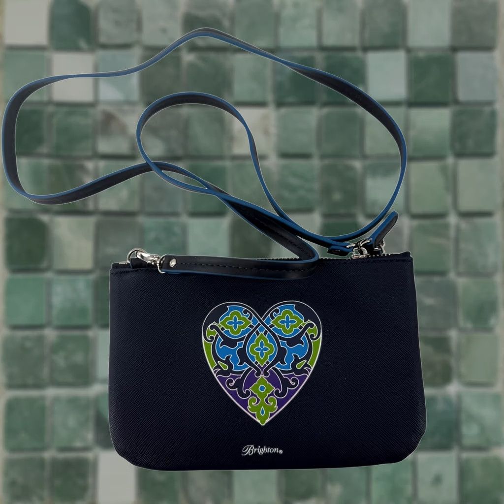 Brighton VINTAGE? No — Brighton Queen of Love Crossbody Wallet Wristlet Bag Indigo Blue Heart Charm Navy Blue Size ONE SIZE - 1 Thumbnail