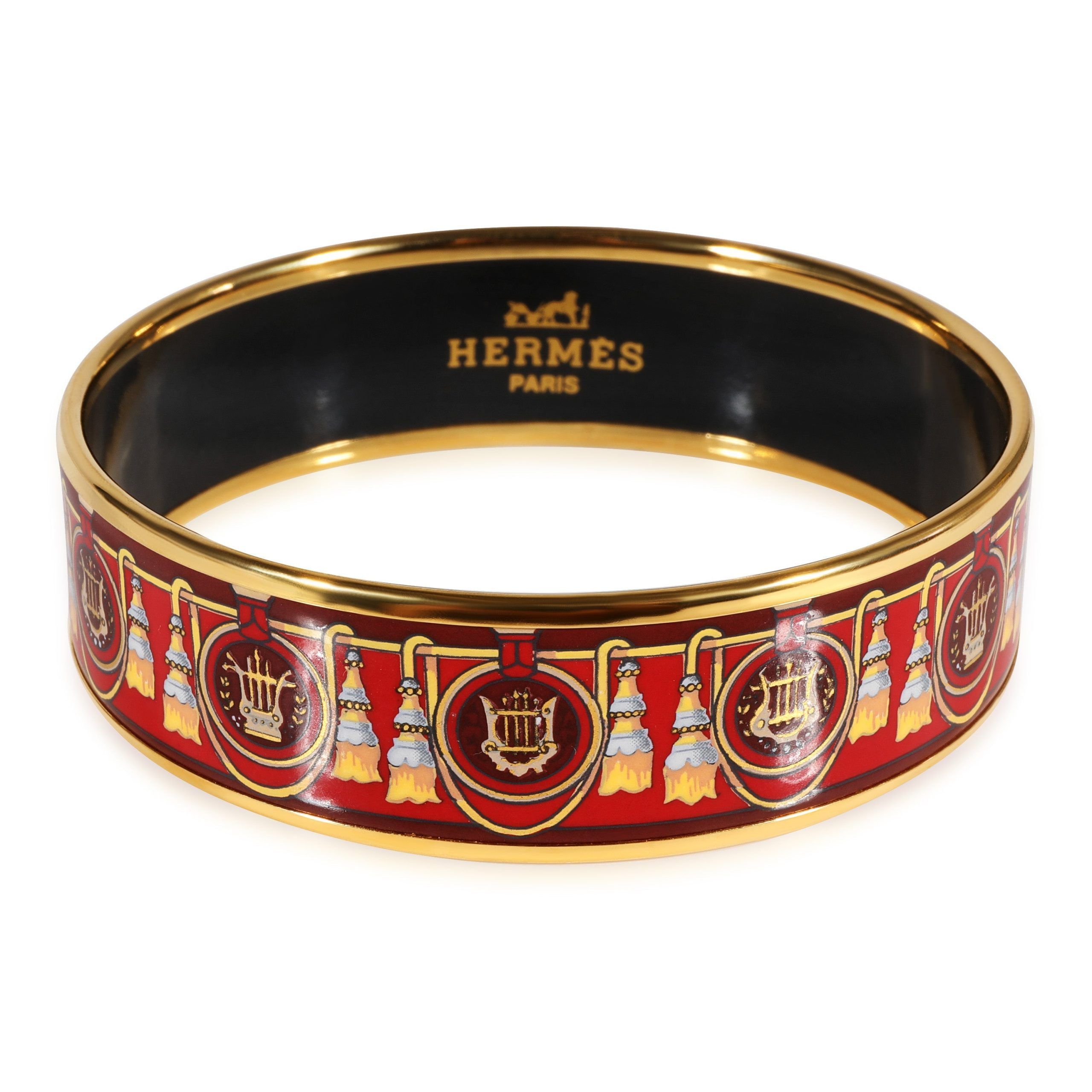 Hermès Plated Wide Enamel Bracelet with Harps & Tassels 18mm (62MM)