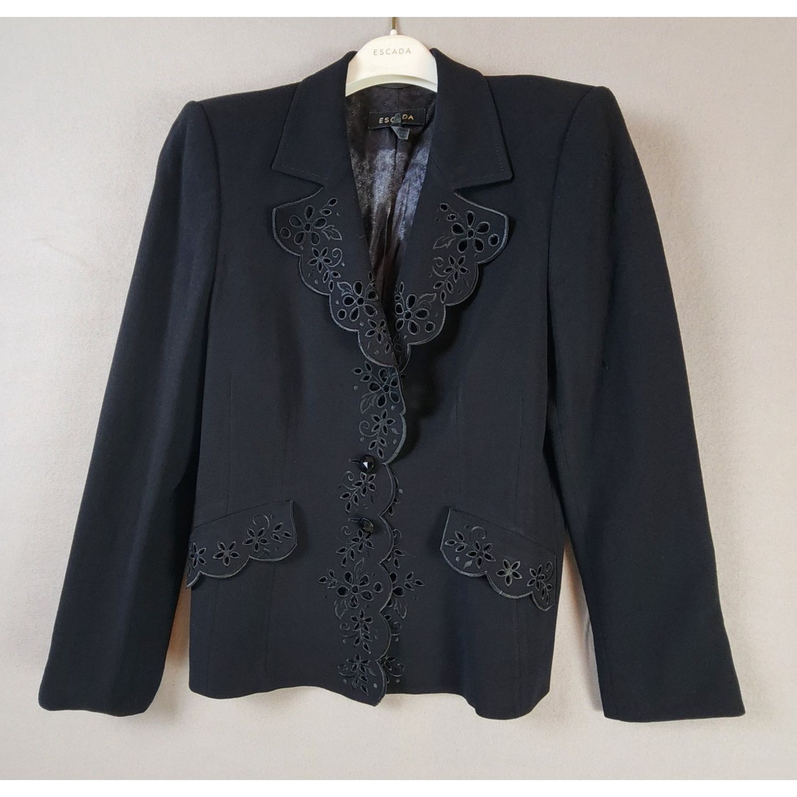 Escada Escada Scalloped Pant Suit Women Sz 12 Wool Black Embroidery Size XL / US 12-14 / IT 48-50 - 2 Thumbnail