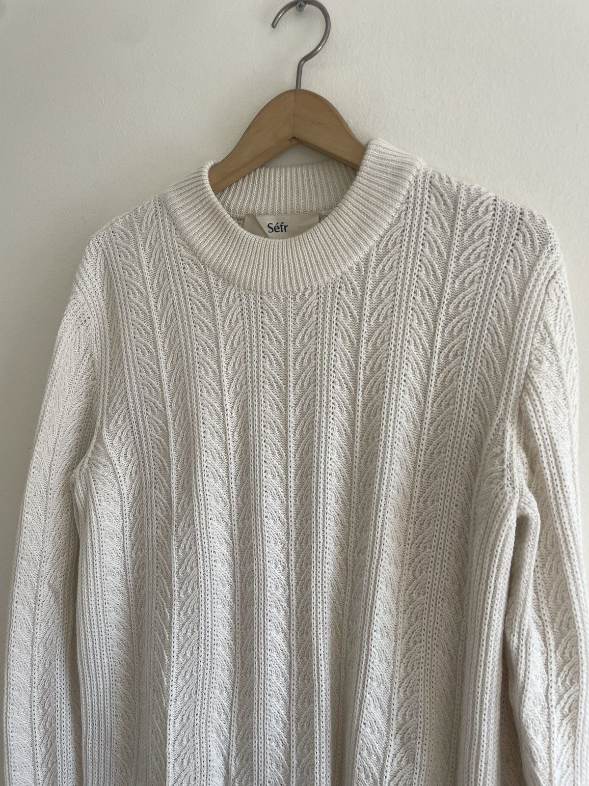 Sefr Sefr Cable Knit Sweater Mockneck White Wool Blend Size US L / EU 52-54 / 3 - 2 Thumbnail