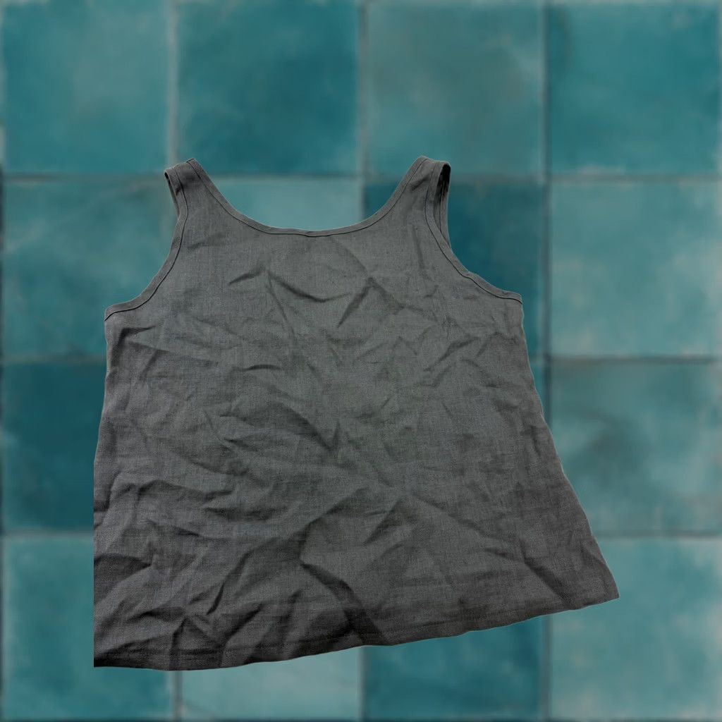 Vintage Linen Handmade Studio Tank Top Womens Medium Gray Scoop Neck 100% Linen Basic Size M / US 6-8 / IT 42-44 - 1 Thumbnail