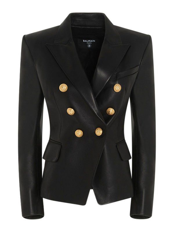 o1s1wg110825 Logo Button Leather Blazer in Black