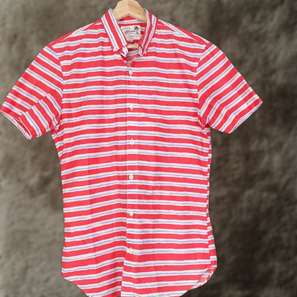 Bonobos BONOBOS Shirt Mens Medium Red White Light Blue Striped Short Sleeve Button-Down Tailored Fit Shirt - 100% Cotton, Slim, Button-Up, Casual Wear Mens Size US M / EU 48-50 / 2 - 1 Thumbnail
