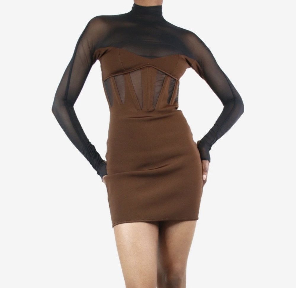 Mugler Sheer Long Sleeve Mini Dress