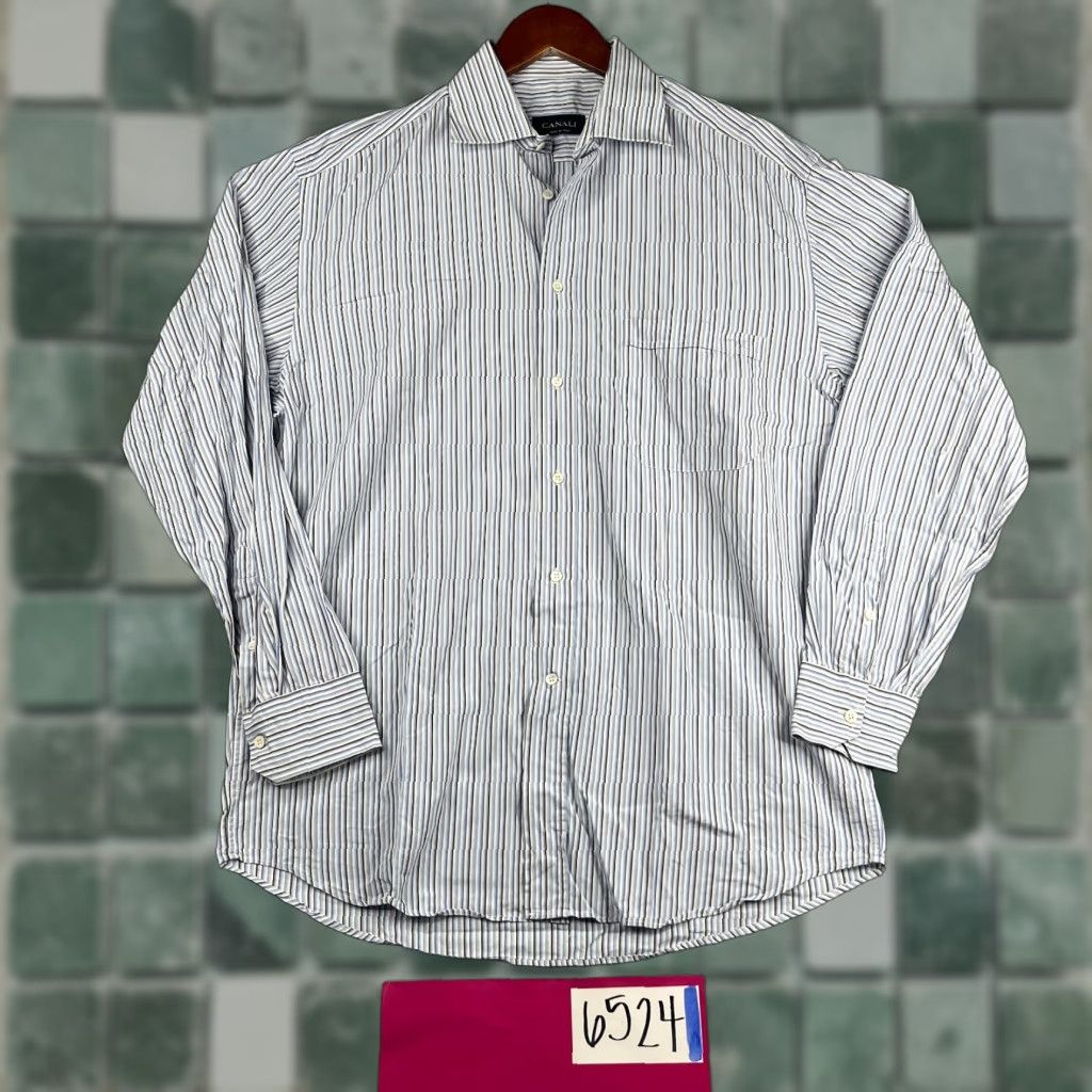 Canali VINTAGE? No. Canali Shirt16 Blue Striped Casual Button Up Long Sleeve Mens Made In Italy Size US L / EU 52-54 / 3 - 1 Thumbnail