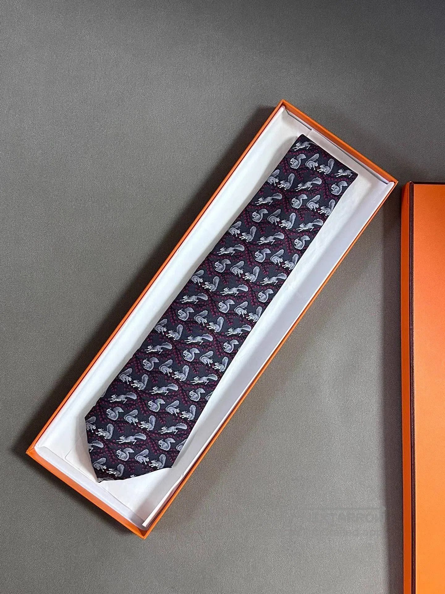 Hermes Squirrel Pattern Multi Color Silk Tie. Size ONE SIZE - 1 Thumbnail
