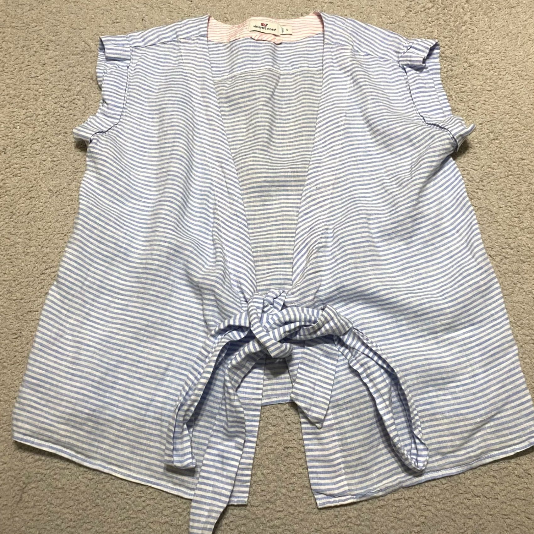 Vineyard Vines Vineyard Vines Blouse Wrap Shirt Womens S Blue Striped Linen V-Neck Beach 90s Style Size S / US 4 / IT 40 - 2 Thumbnail