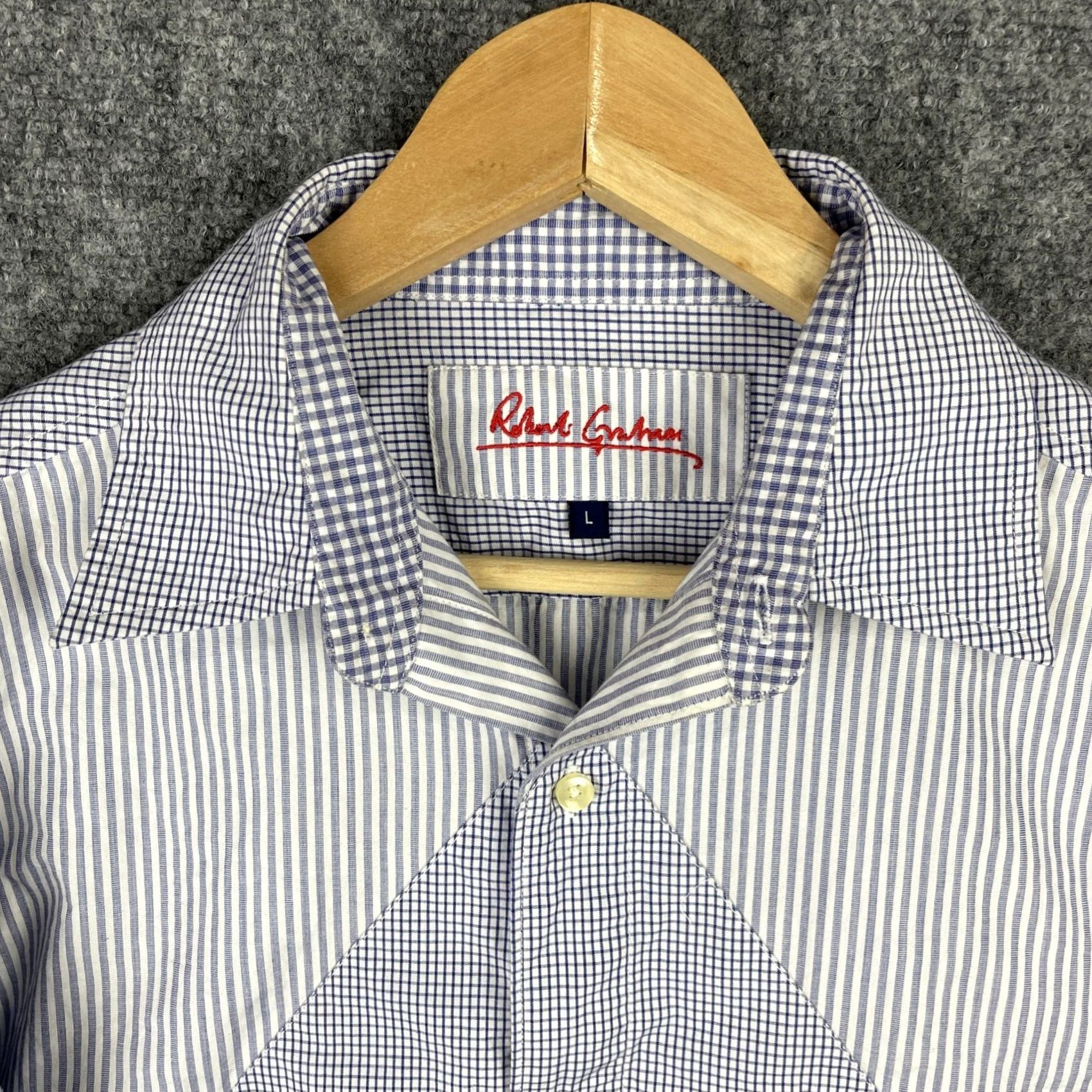 Robert Graham Robert Graham Shirt Mens Large Blue Patchwork Stripes Check Gingham Button Up Size US L / EU 52-54 / 3 - 4 Thumbnail