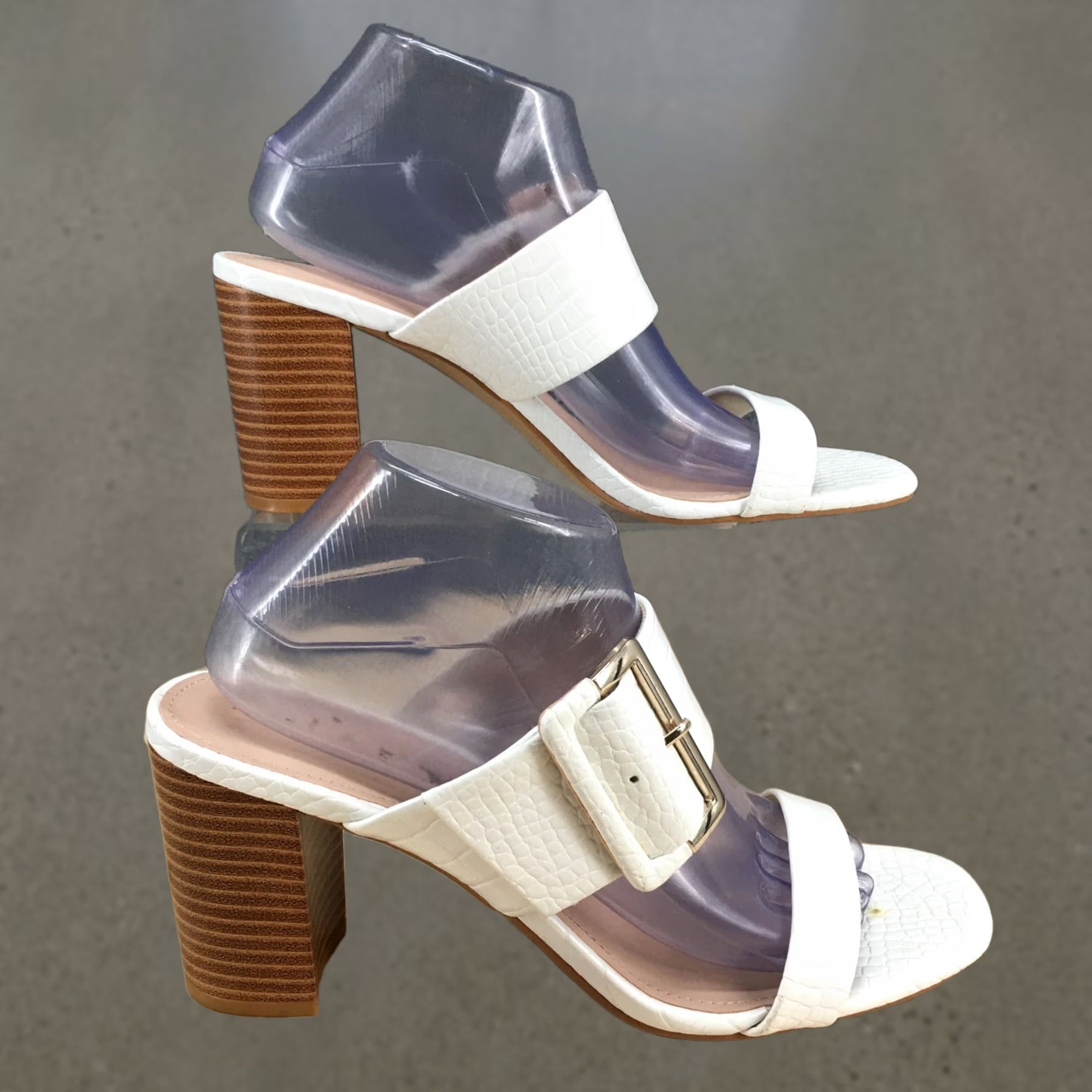 Vintage Kelly & Katie Heels Womens 10 M KK-Vinniee Pump White Faux Leather Slip On Block Shoe Size US 10 / IT 40 - 1 Thumbnail