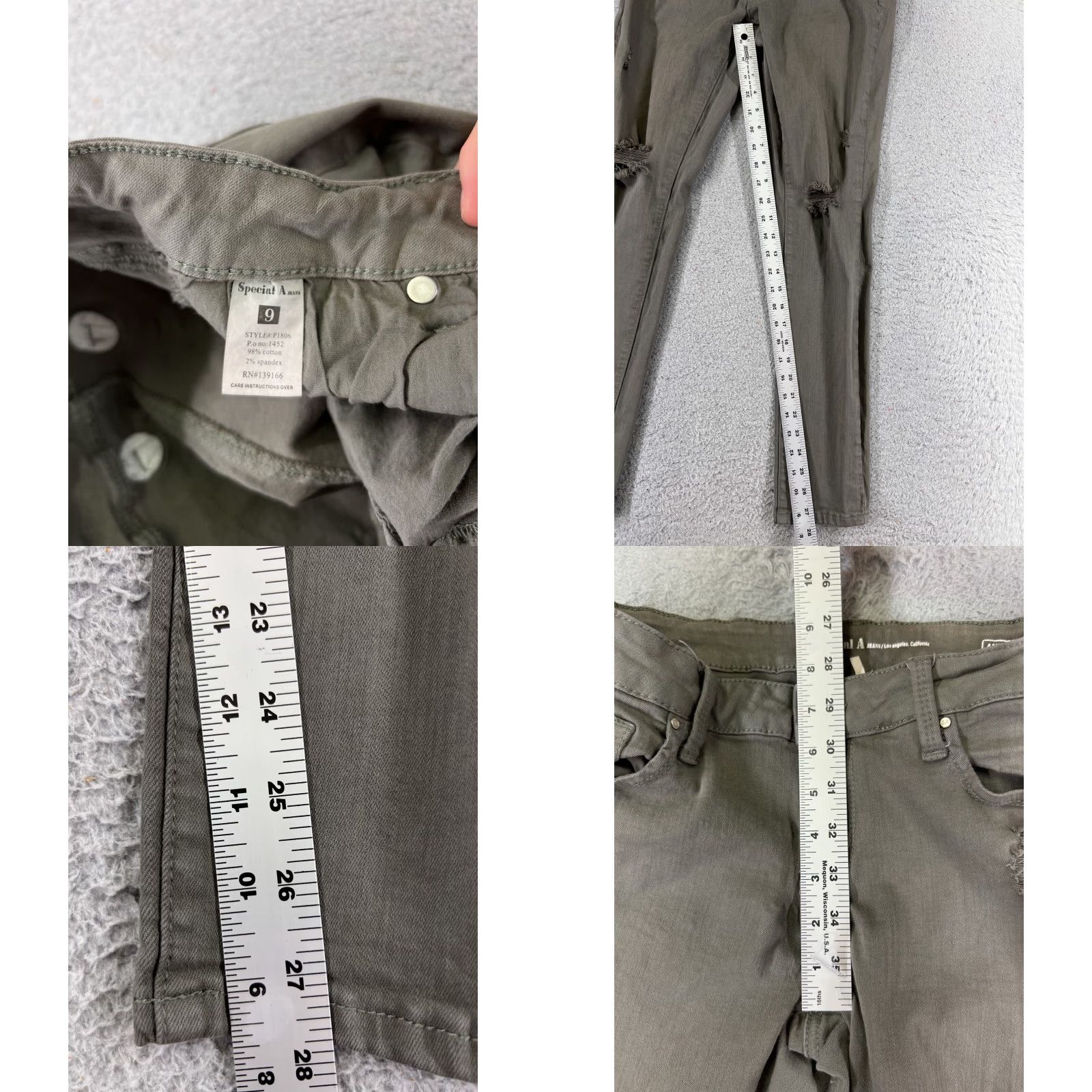 Denime VINTAGE IRIS Women’s Jeans Pants 9 Gray Denim Ankle Skinny Distressed Cotton 90s Retro Size 30" / US 8 / IT 44 - 8 Thumbnail