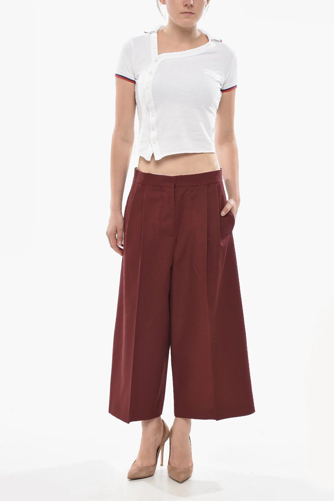 Marni og1mm0326 Cotton Gaucho Pant in Burgundy Size 34" / US 12 / IT 48 - 4 Thumbnail