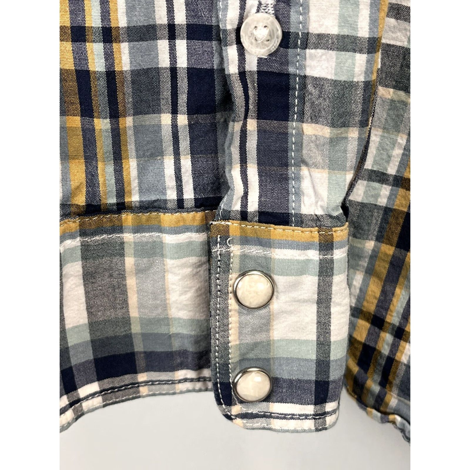 Lucky Brand Lucky Brand Classic Fit Mens Large Blue Green Plaid Western Pearl Snap Shirt Size US L / EU 52-54 / 3 - 4 Thumbnail