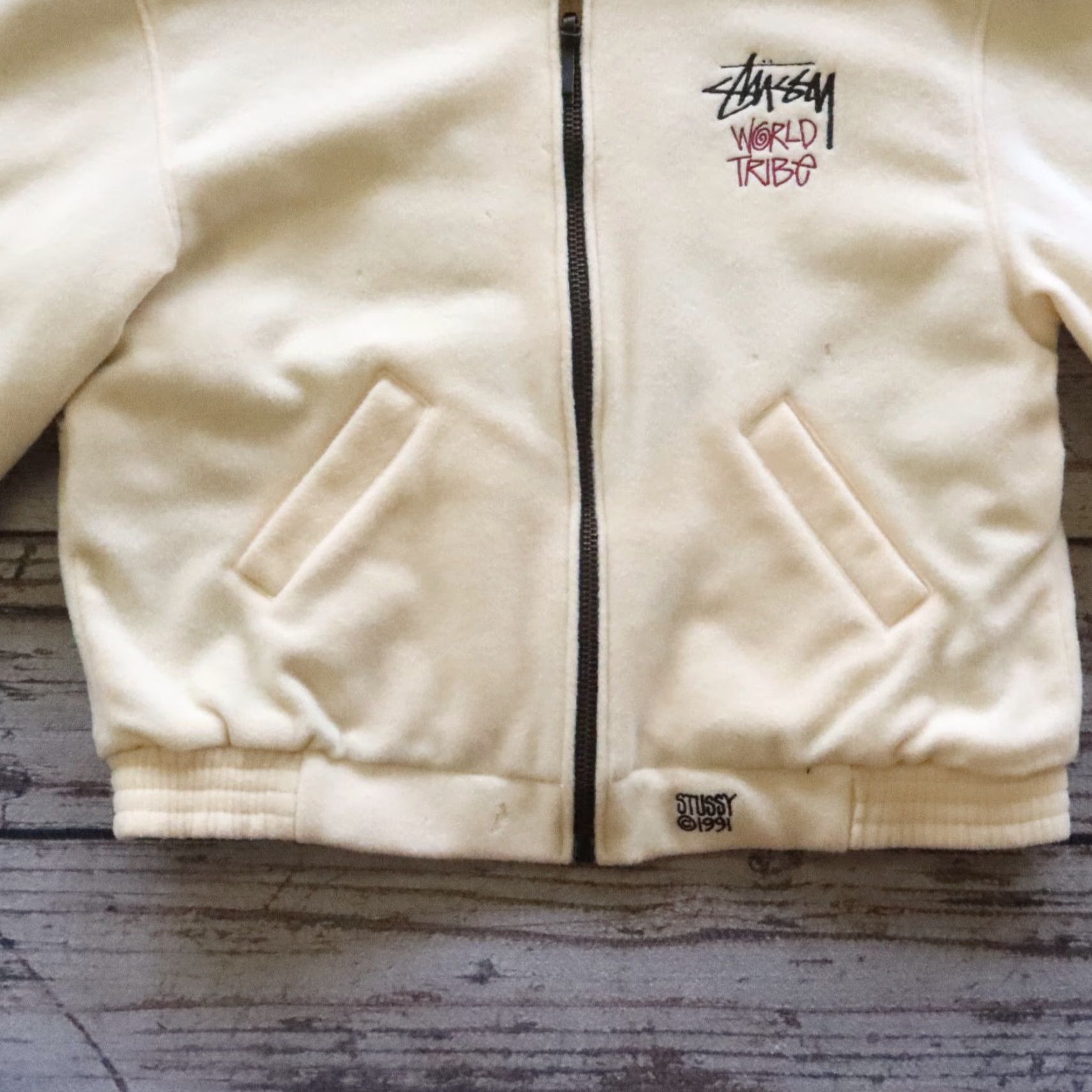 Vintage VINTAGE Stussy Burly Gear World Tribe Wool Varsity Jacket M Beige Men Jacket M USA Size US M / EU 48-50 / 2 - 4 Thumbnail