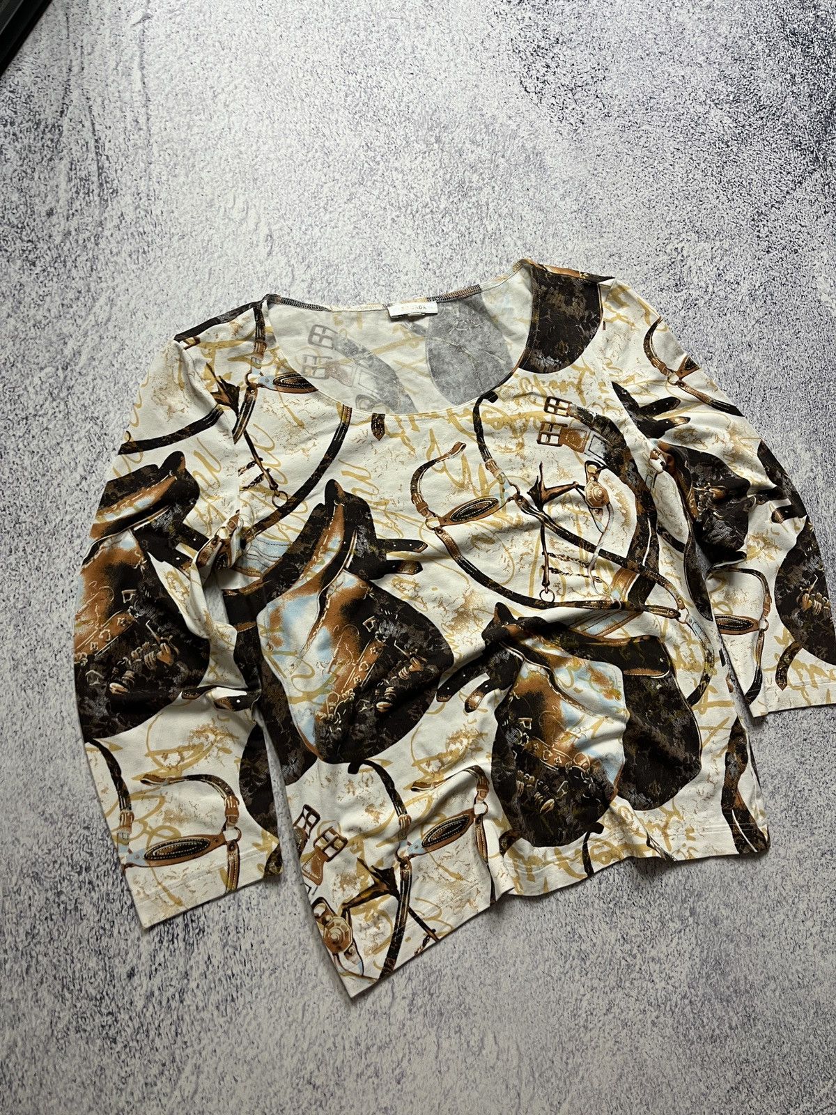 Designer × Escada Escada Beige Jersey Saddle Print Long Sleeves Top M Size S / US 4 / IT 40 - 3 Thumbnail