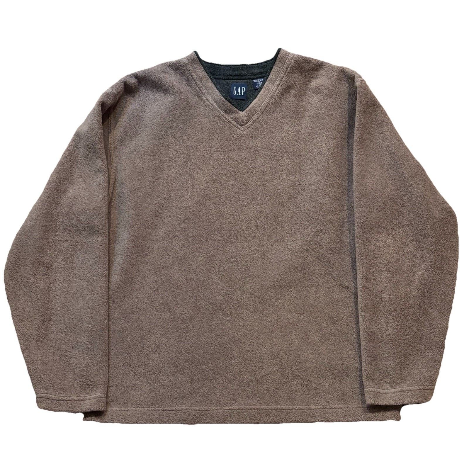 Gap Vintage Gap Fleece Pullover V-Neck Taupe Brown Large Korea Size US L / EU 52-54 / 3 - 1 Thumbnail