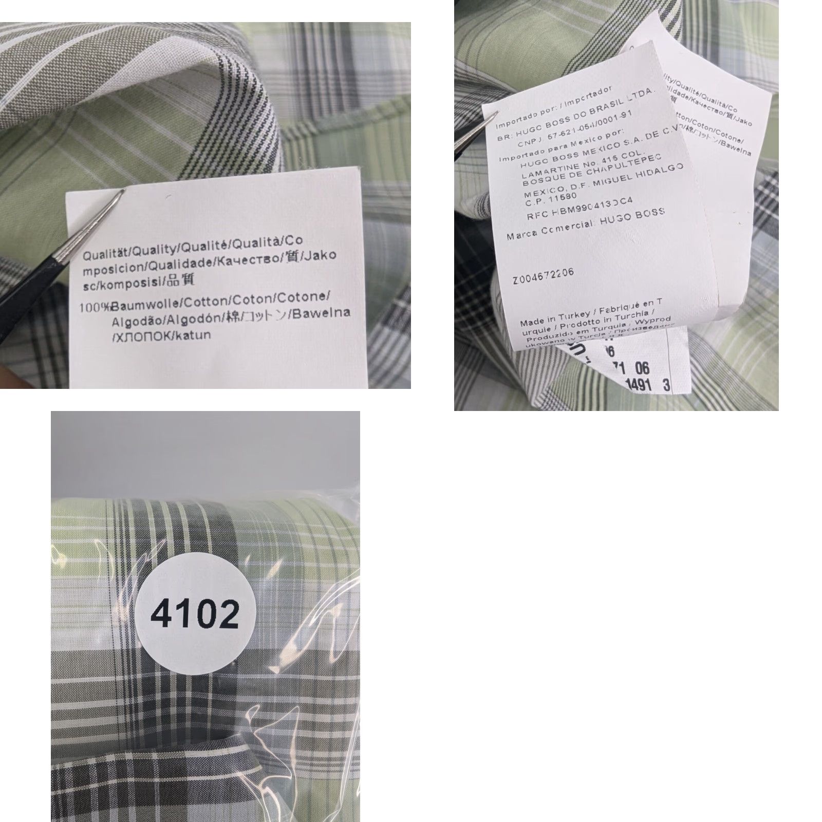 Hugo Boss HUGO BOSS Dress Shirt Slim Fit 16 Green Plaid 100% Cotton Italian Fabric Spread Collar Mens Shirt Size 42R - 9 Thumbnail