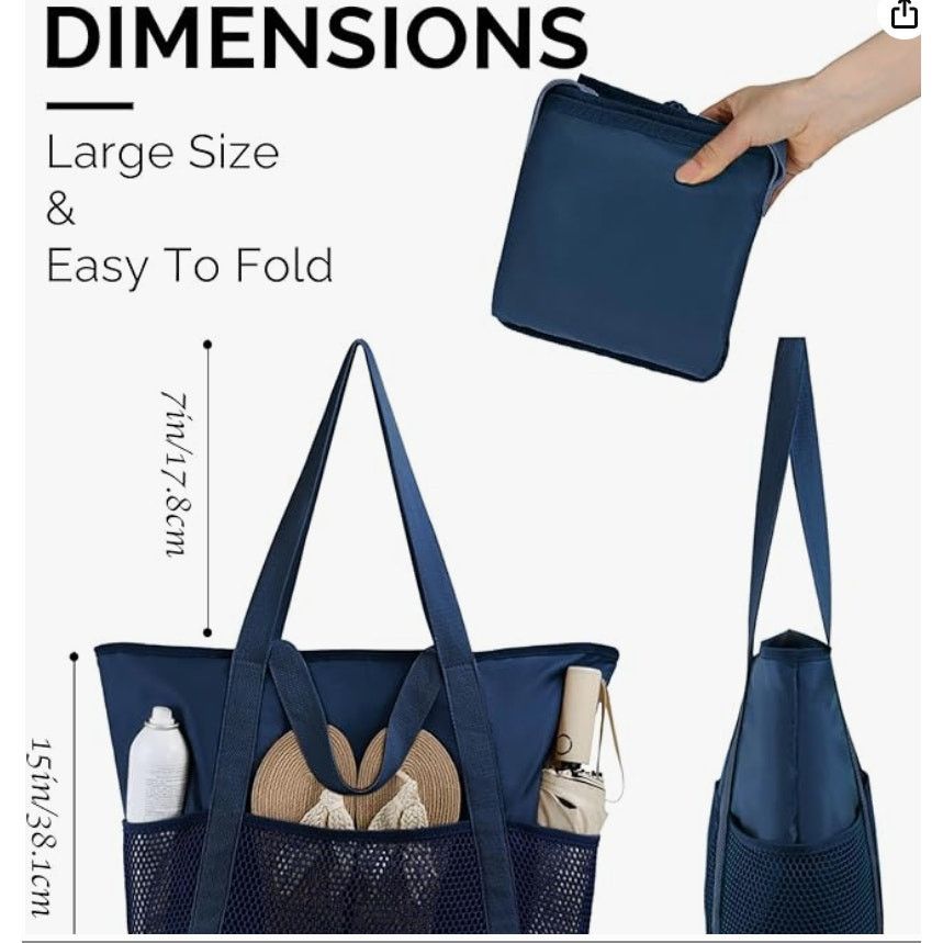 The Unbranded Brand Beach Bag Waterproof Sandproof FoldableZipper Mesh Pockets Size ONE SIZE - 4 Thumbnail
