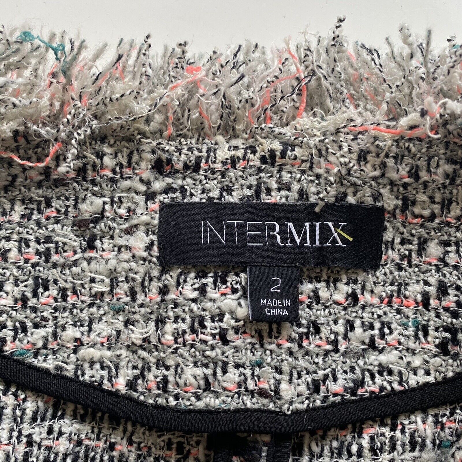 INTERMIX Intermix Womens Jacket Black White Fringed Tweed Blazer Fray Size XS / US 0-2 / IT 36-38 - 12 Thumbnail