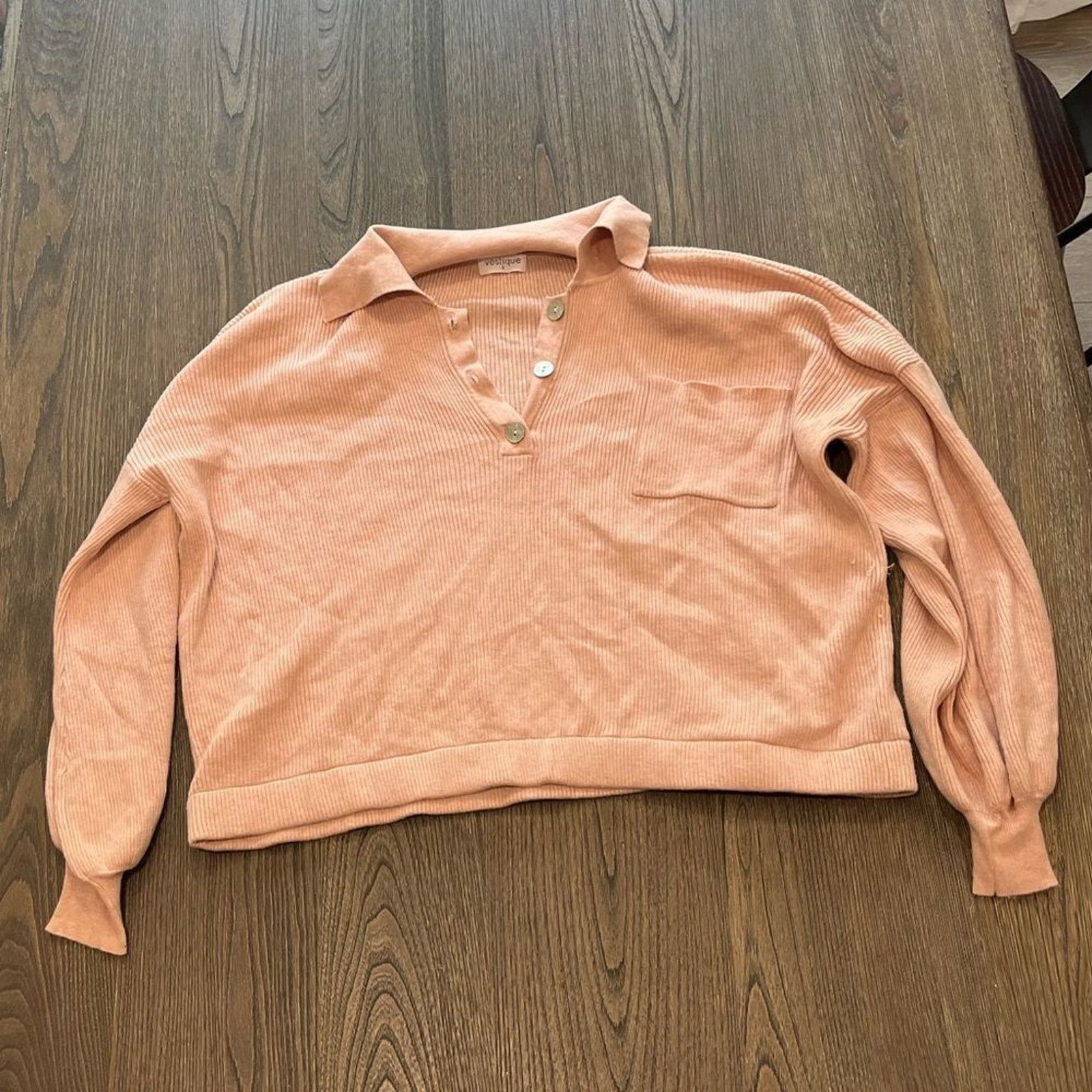 Vintage Vestique Peach Ribbed Knit Long Bubble Sleeve Sweater Size S Size S / US 4 / IT 40 - 1 Thumbnail