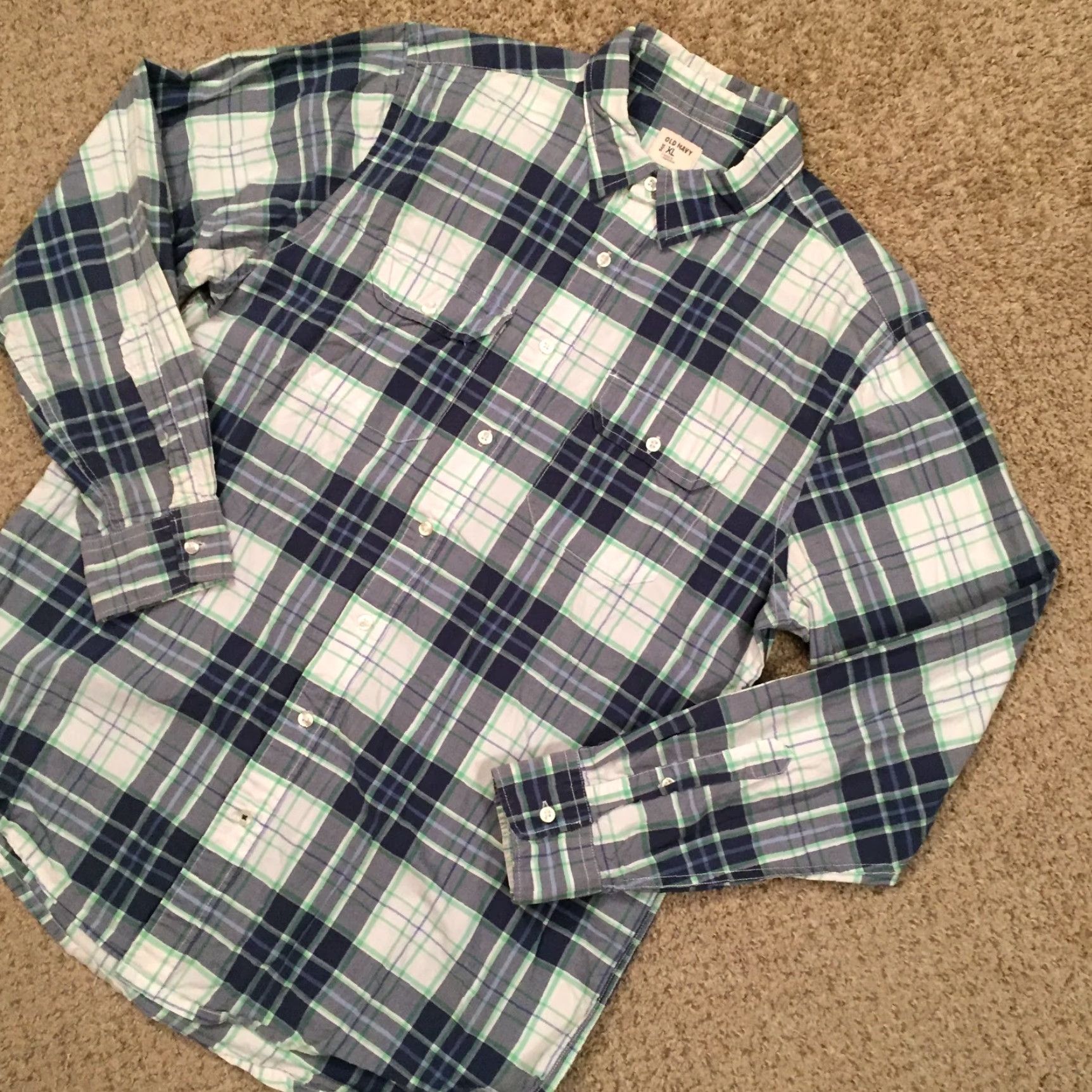 Old Navy Old Navy Shirt Mens XL Blue Plaid Long Sleeve Button-Up Shirt Size US XL / EU 56 / 4 - 2 Thumbnail