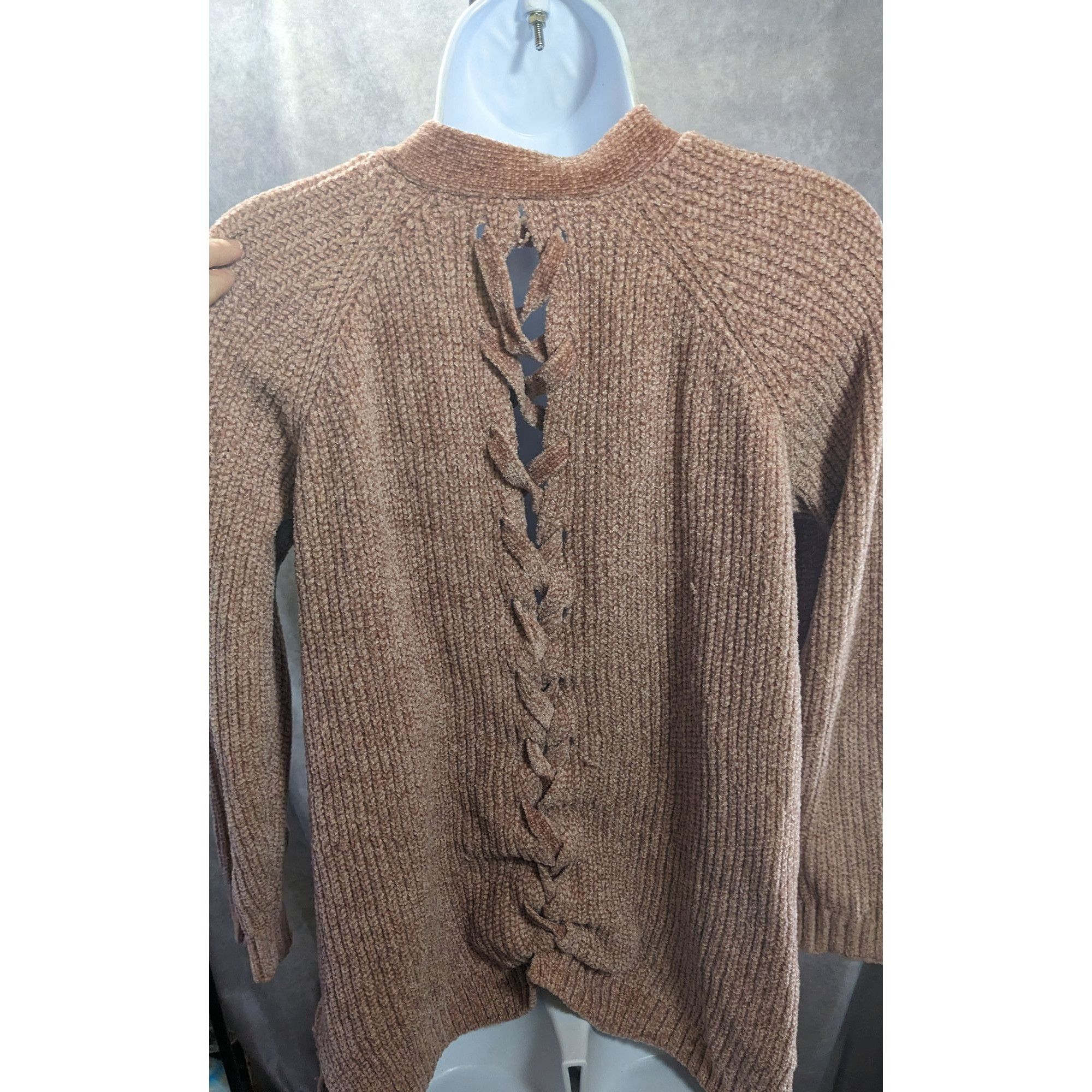 Other Pink Rose Chenille Open Front Cardigan With Lace-Up Back Det Size M / US 6-8 / IT 42-44 - 4 Thumbnail